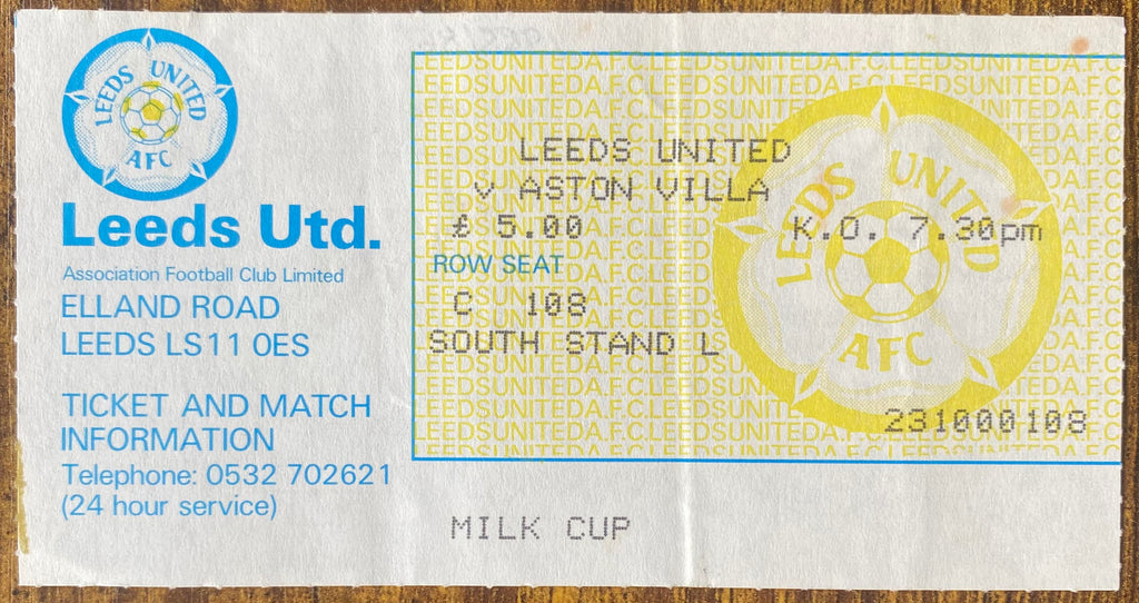 1985/86 ORIGINAL MILK CUP 3RD ROUND TICKET LEEDS UNITED V ASTON VILLA
