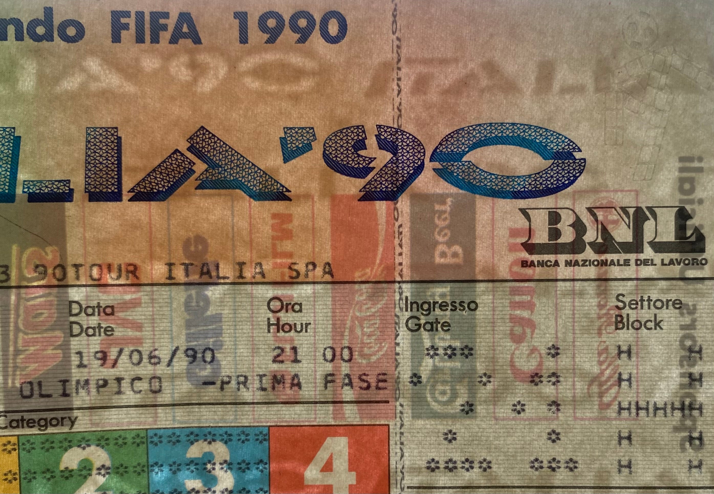 1990 ORIGINAL WORLD CUP 1ST ROUND TICKET ITALY V CZECHOSLOVAKIA @ ROME