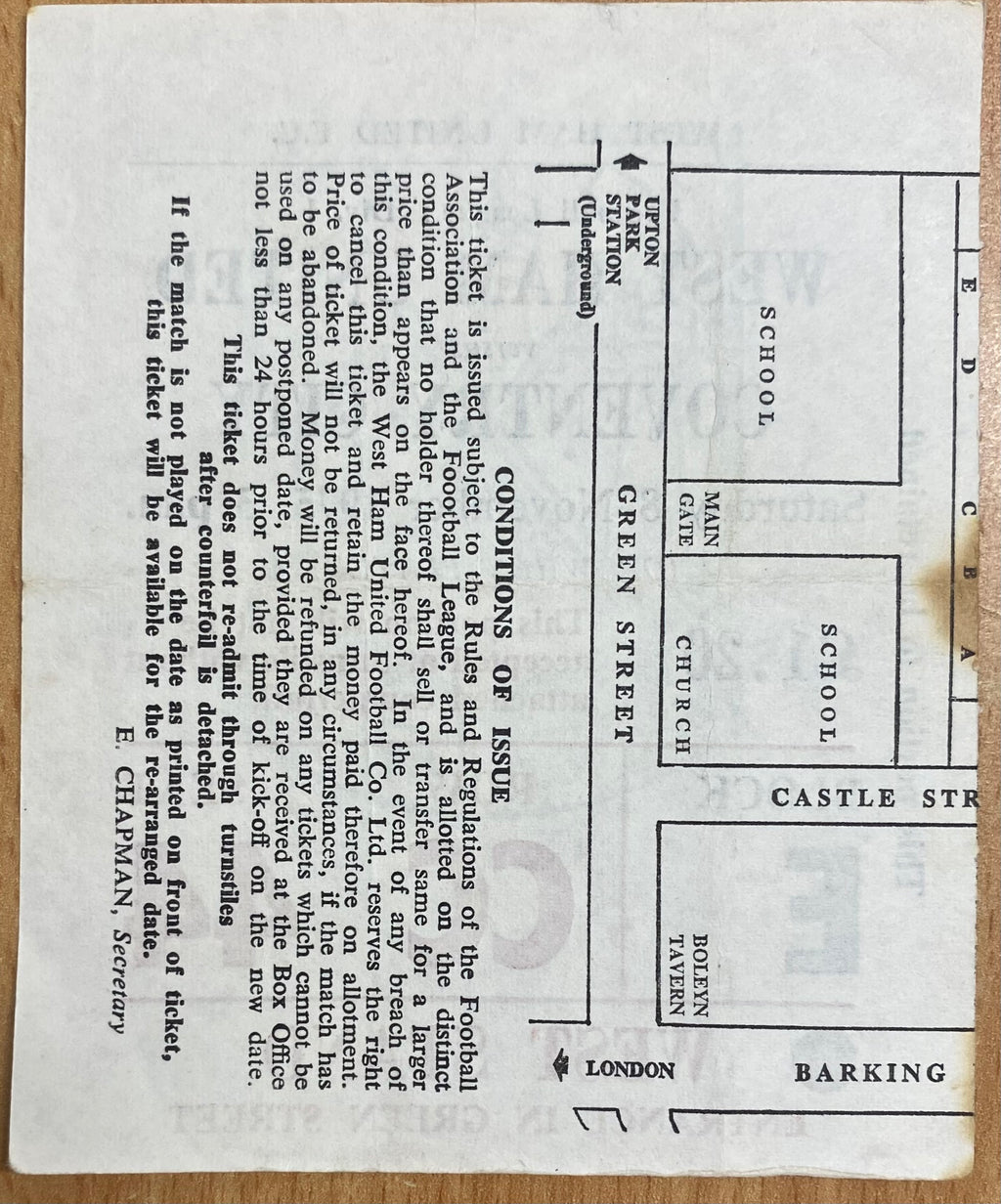 1975/76 ORIGINAL DIVISION ONE TICKET WEST HAM UNITED V COVENTRY CITY