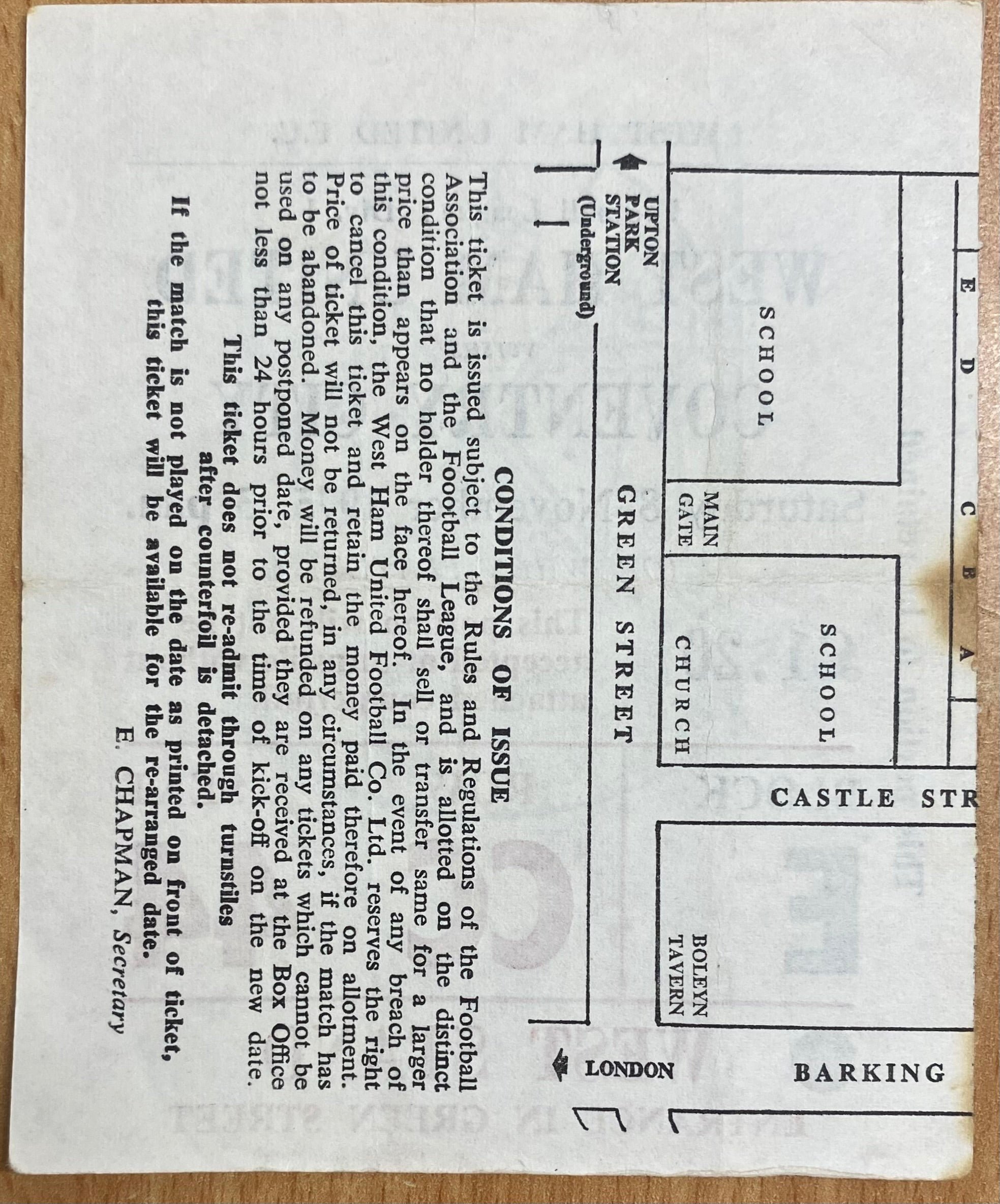 1975/76 ORIGINAL DIVISION ONE TICKET WEST HAM UNITED V COVENTRY CITY