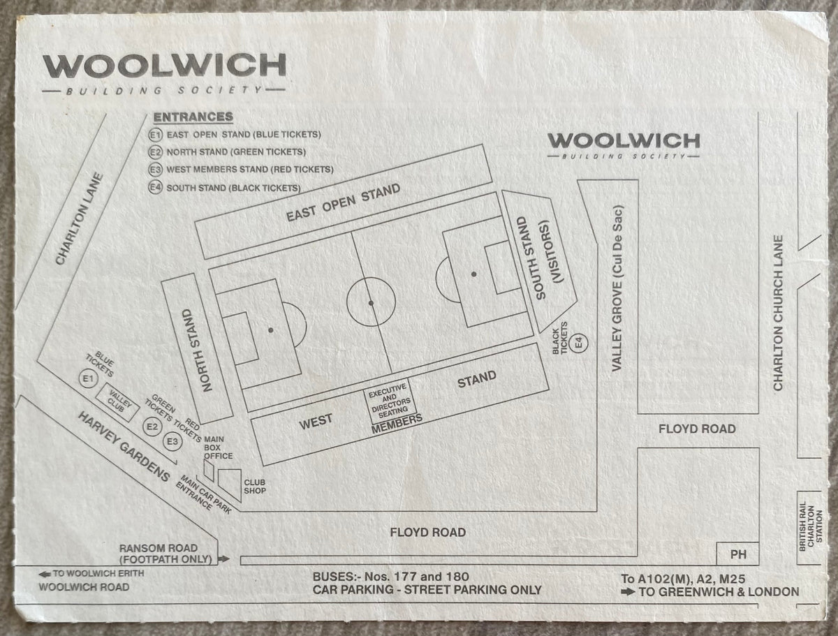 1992/93 ORIGINAL ANGLO ITALIAN CUP TICKET CHARLTON ATHLETIC V PORTSMOUTH