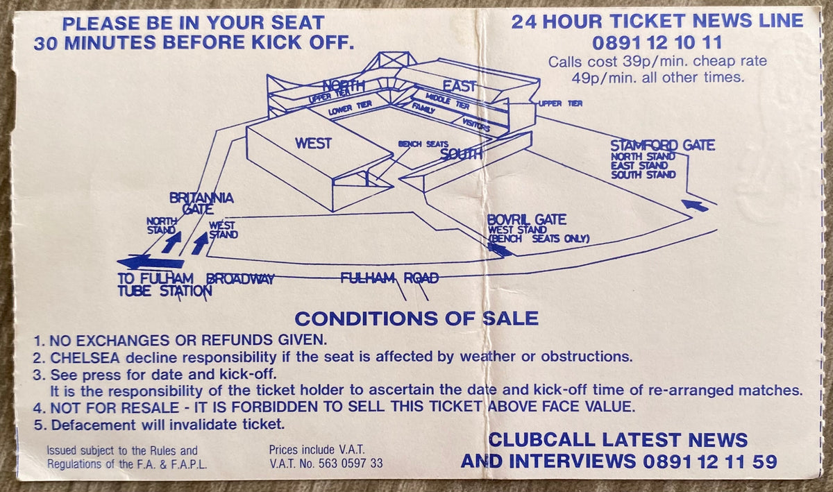 1994/95 ORIGINAL FA CUP 3RD ROUND TICKET CHELSEA V CHARLTON ATHLETIC
