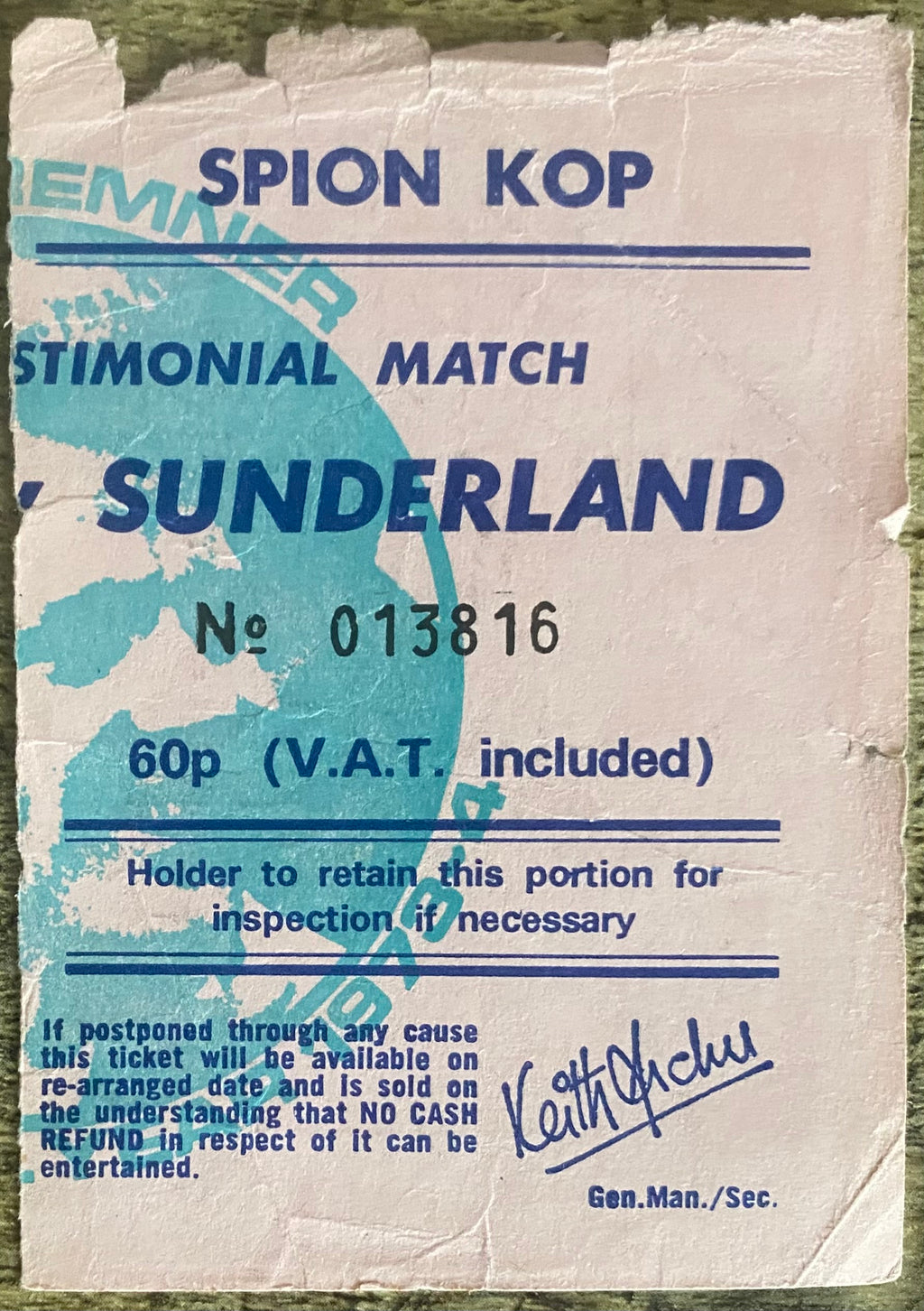 1973/74 ORIGINAL BILLY BREMNER TESTIMONIAL TICKET LEEDS UNITED V SUNDERLAND