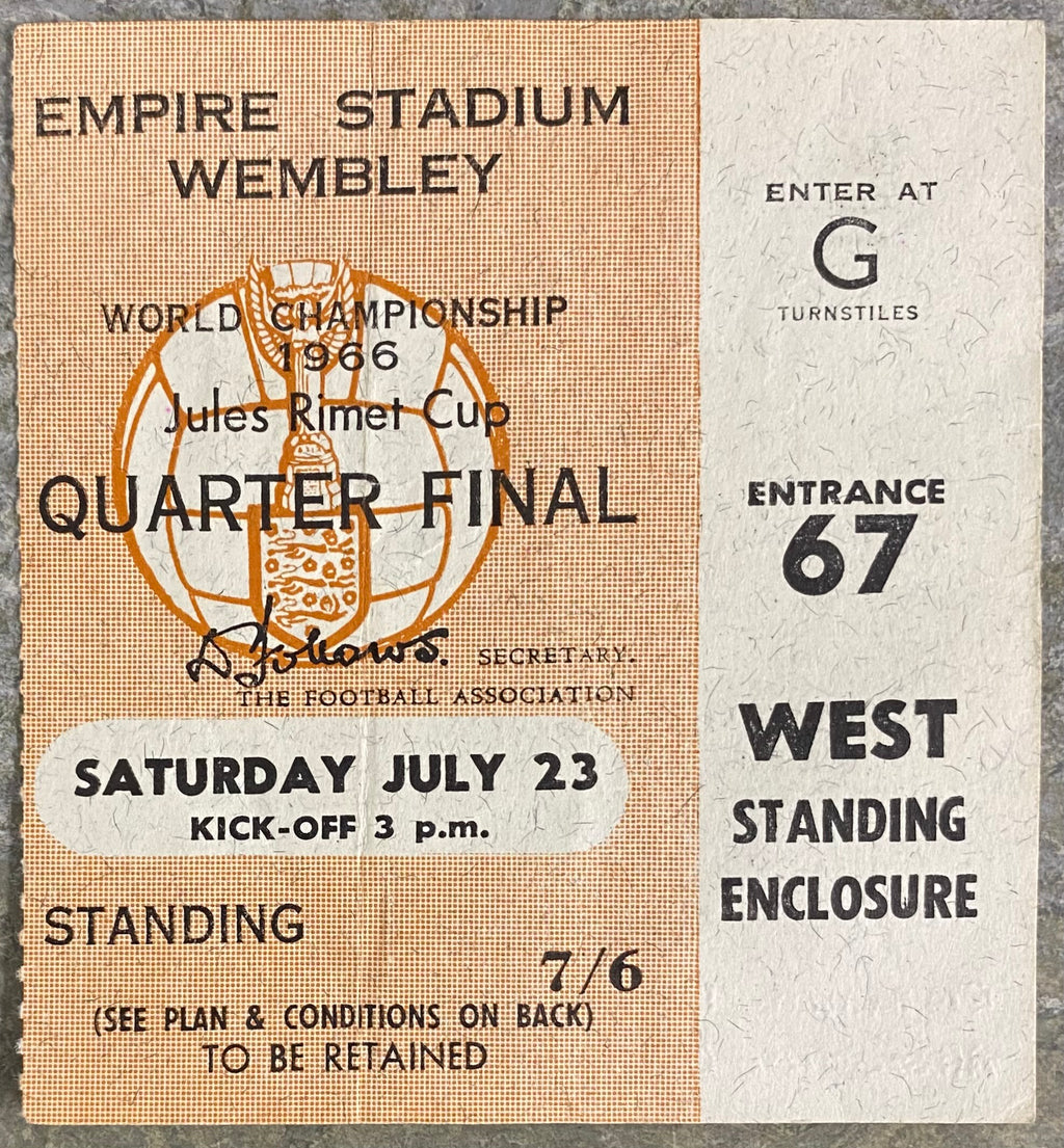 1966 ORIGINAL WORLD CUP QUARTER FINAL TICKET ENGLAND V ARGENTINA @ WEMBLEY
