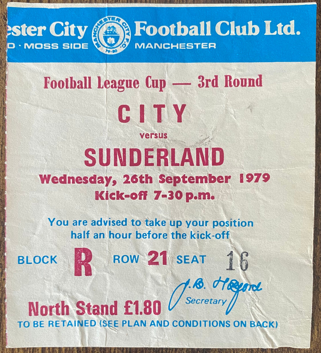 1979/80 ORIGINAL LEAGUE CUP 3RD ROUND TICKET MANCHESTER CITY V SUNDERLAND