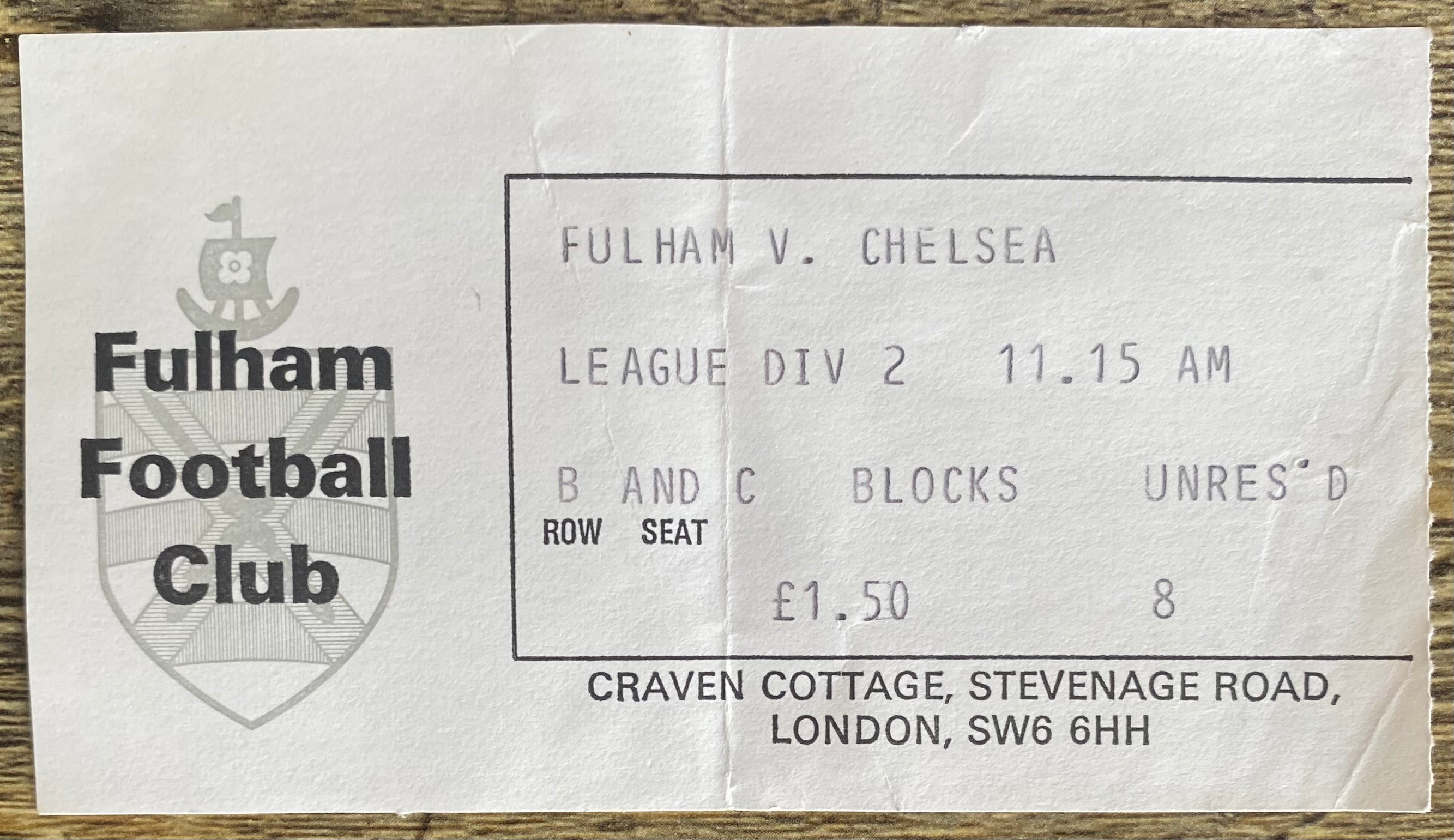 1976/77 ORIGINAL DIVISION 2 TICKET FULHAM V CHELSEA