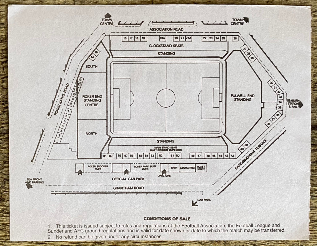1994/95 ORIGINAL FA CUP 3RD ROUND TICKET SUNDERLAND v CARLISLE UNITED