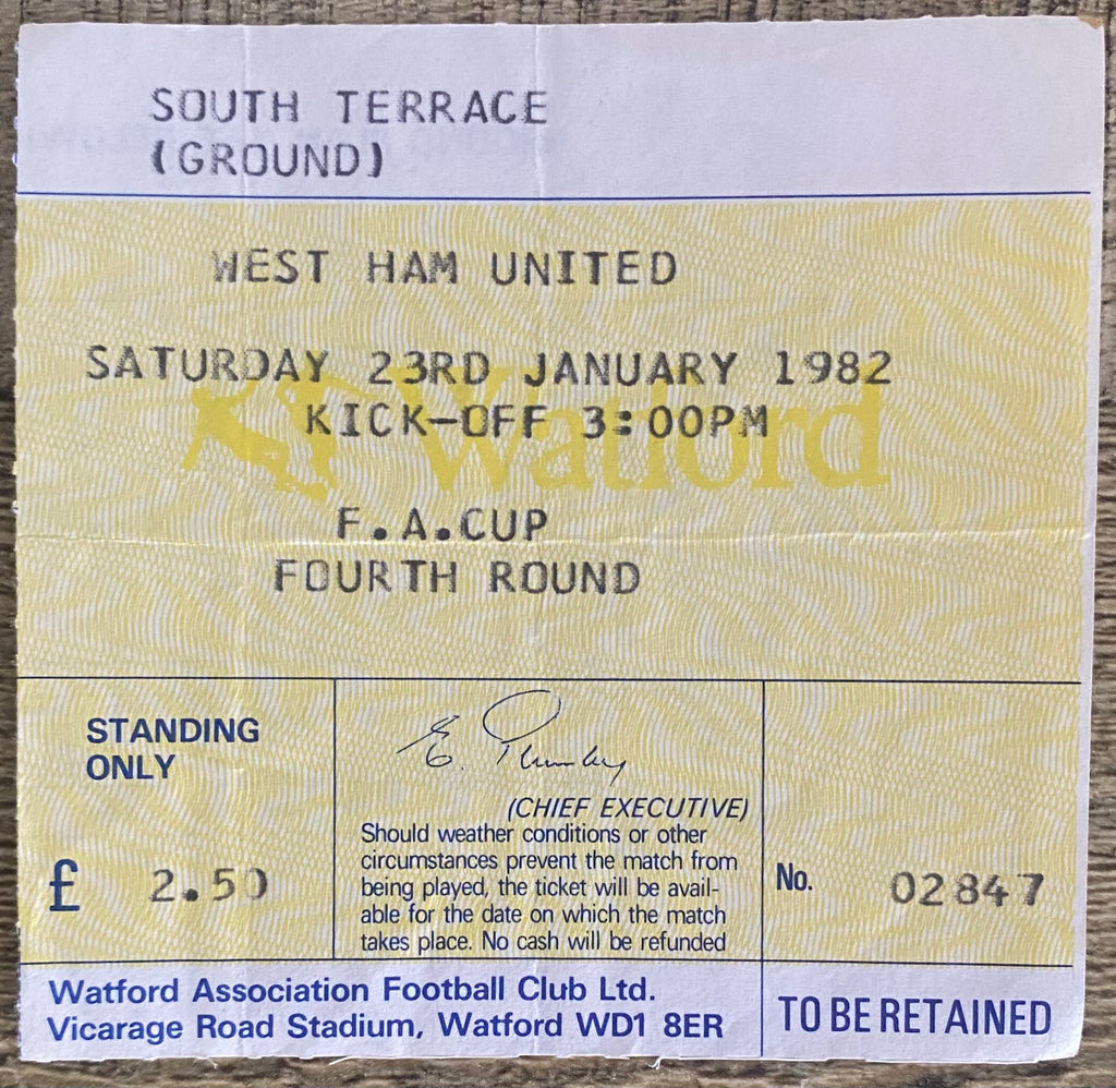 1981/82 ORIGINAL FA CUP 4TH ROUND TICKET WATFORD V WEST HAM UNITED