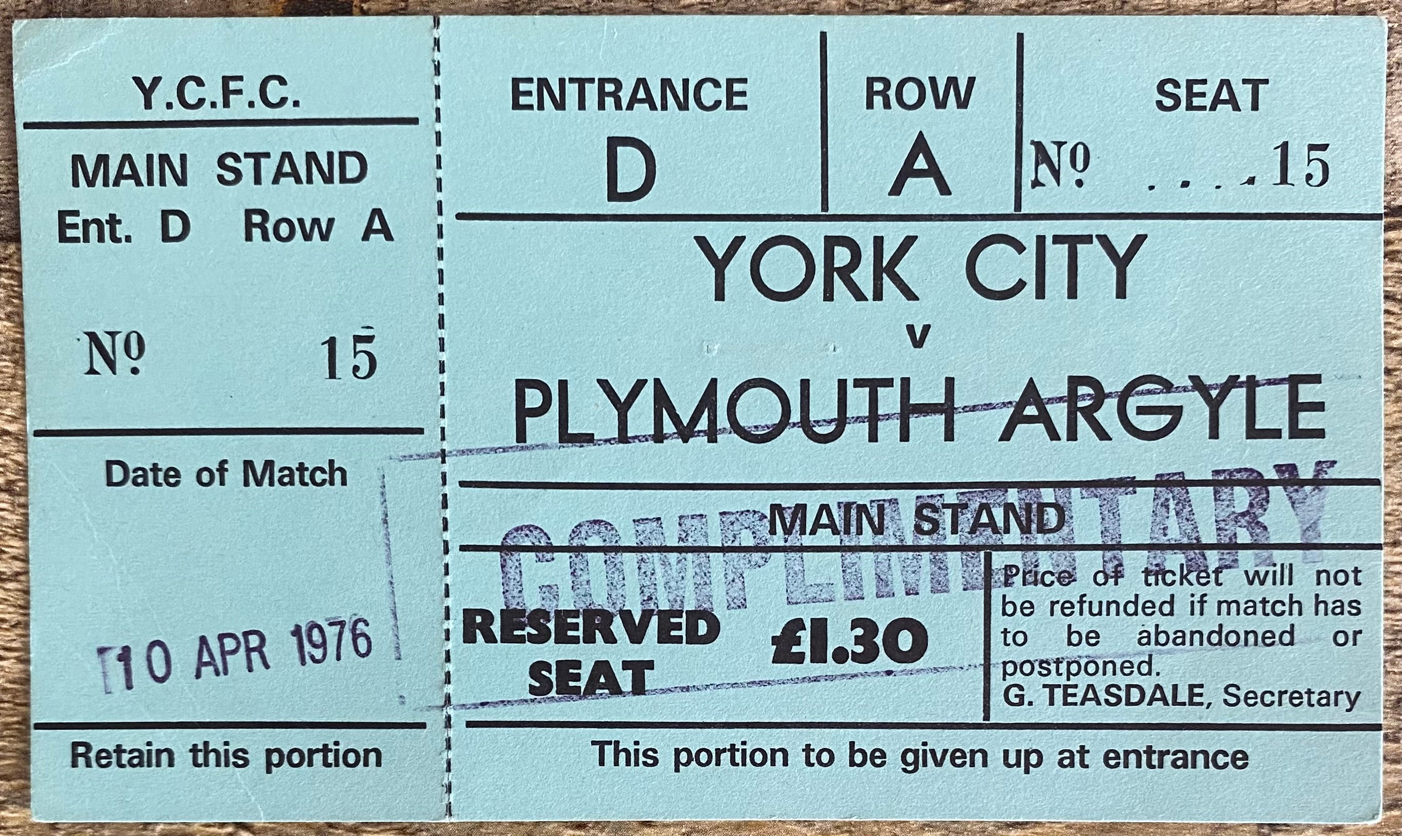 1975/76 ORIGINAL DIVISION 2 UNUSED TICKET YORK CITY V PLYMOUTH ARGYLE