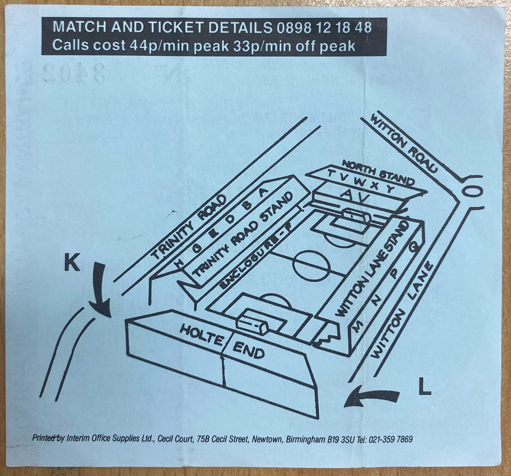 1991 ORIGINAL FA CUP SEMI FINAL TICKET NOTTINGHAM FOREST V WEST HAM UNITED @ VILLA PARK