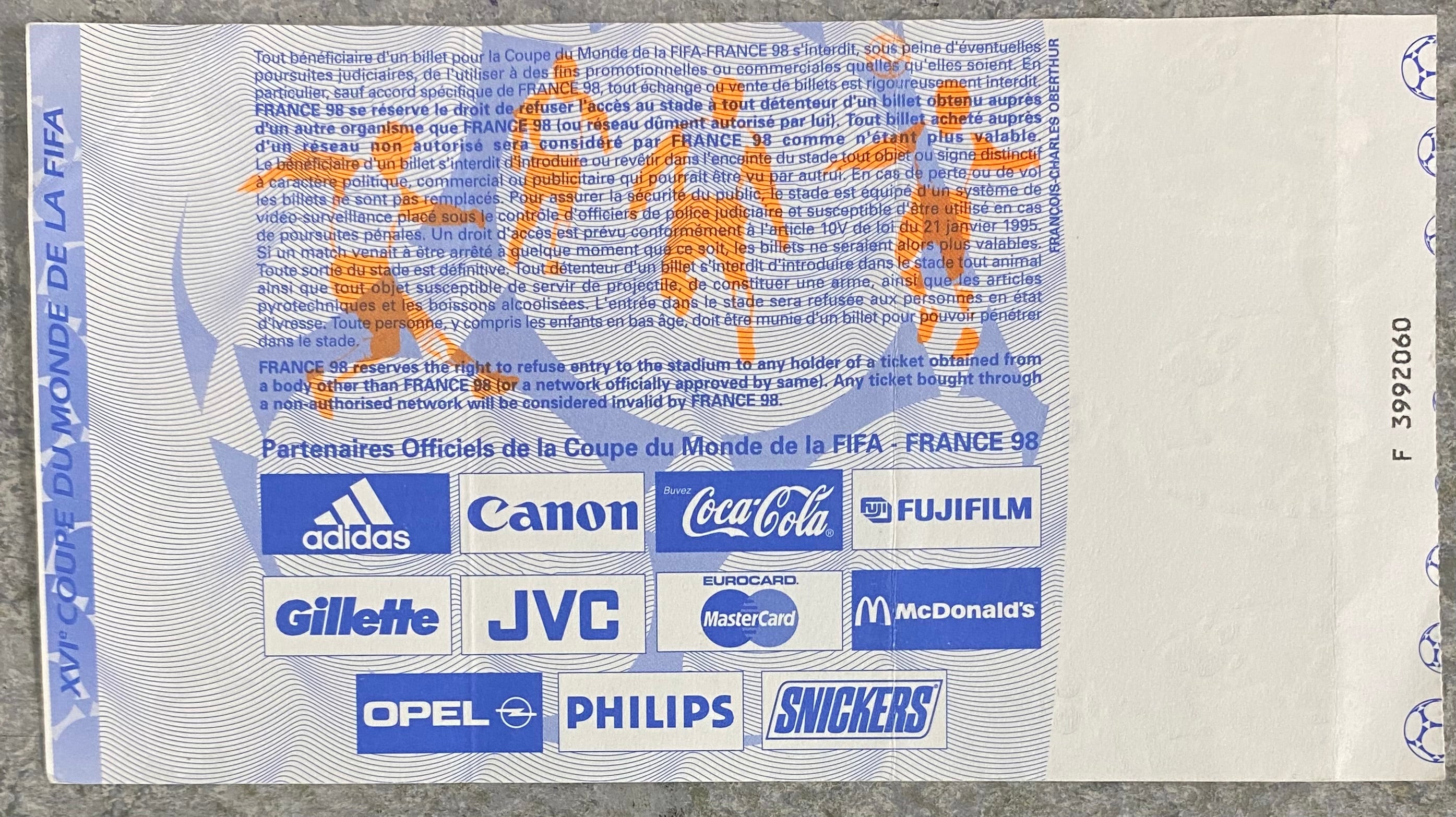 1998 ORIGINAL WORLD CUP 1ST ROUND TICKET SOUTH AFRICA V SAUDI ARABIA @ BORDEAUX