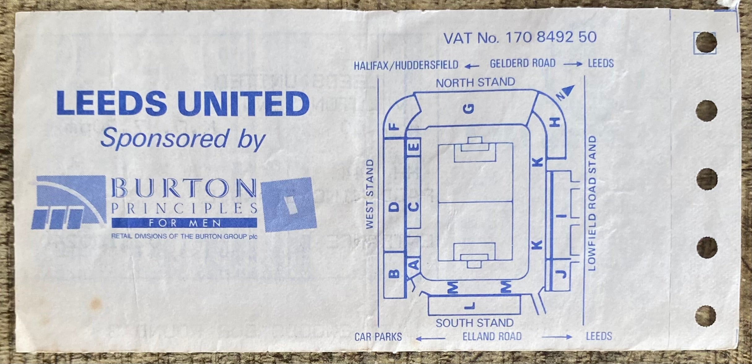 1988/89 ORIGINAL LITTLEWOODS CUP 3RD ROUND TICKET LEEDS UNITED V LUTON TOWN