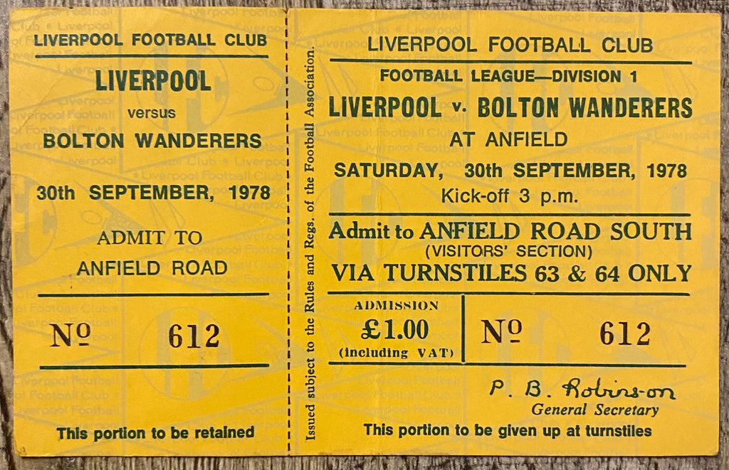 1979/80 ORIGINAL DIVISION ONE UNUSED TICKET LIVERPOOL V BOLTON WANDERERS