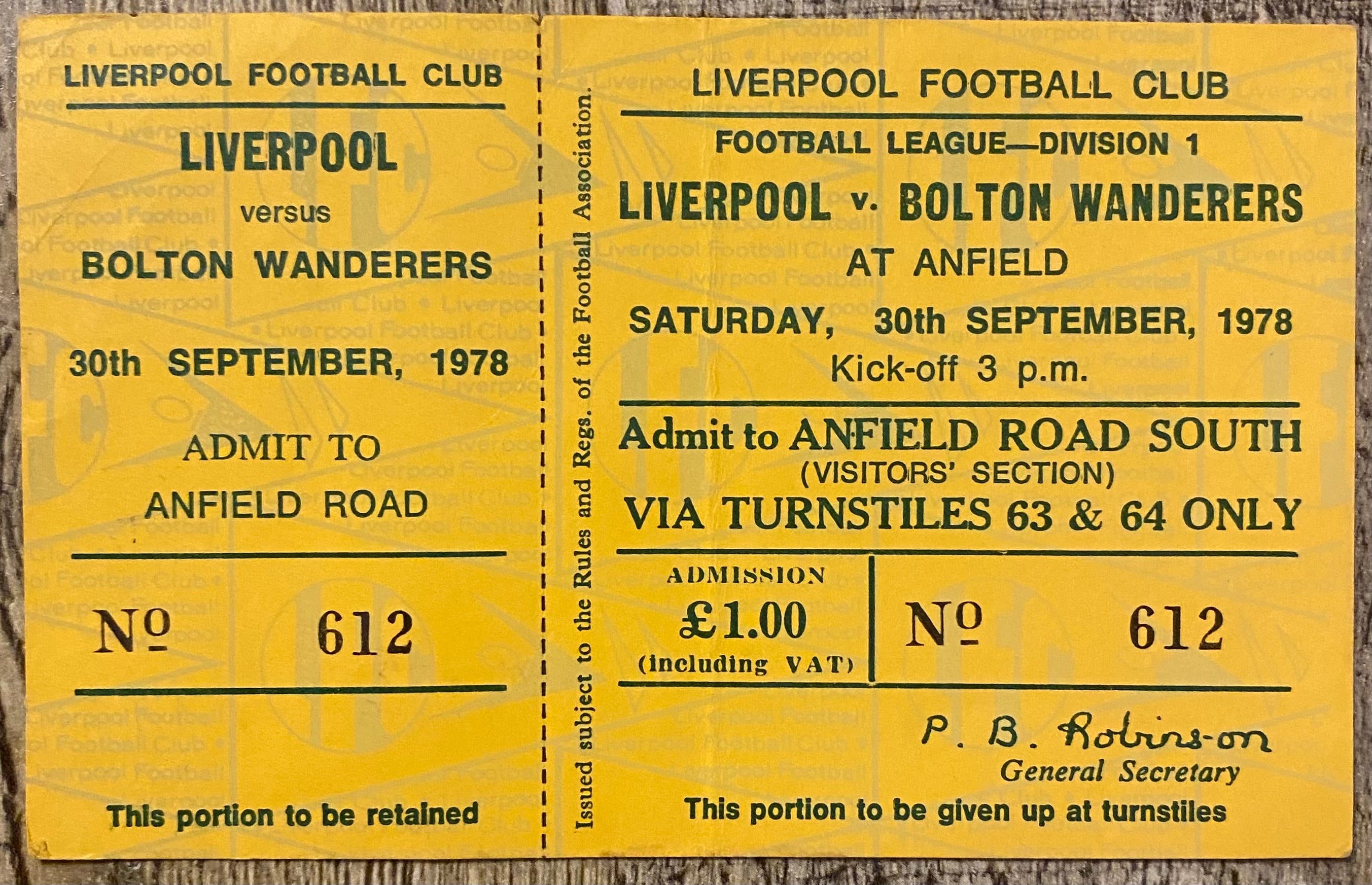 1979/80 ORIGINAL DIVISION ONE UNUSED TICKET LIVERPOOL V BOLTON WANDERERS