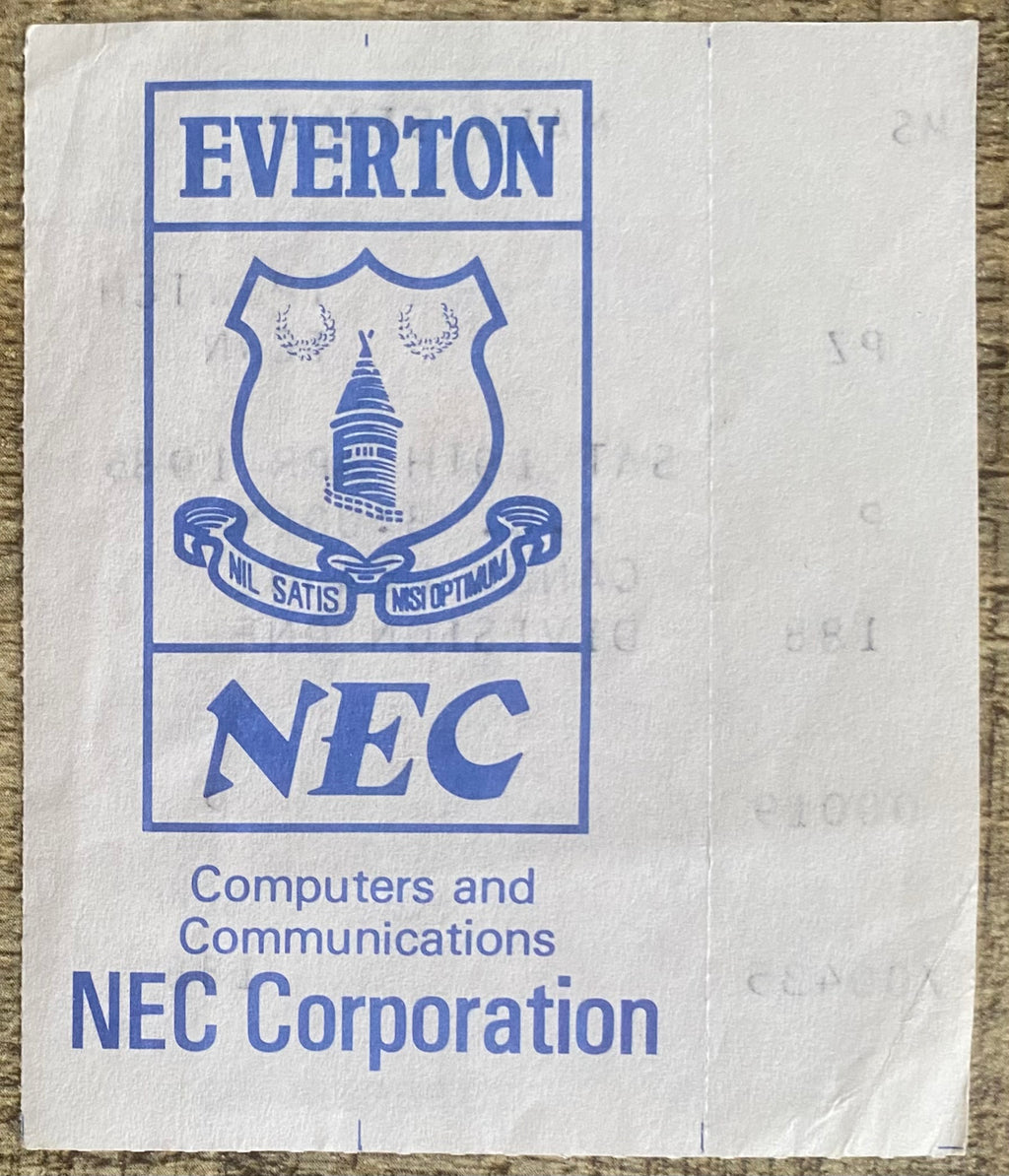 1985/86  ORIGINAL DIVISION ONE TICKET EVERTON V IPSWICH TOWN