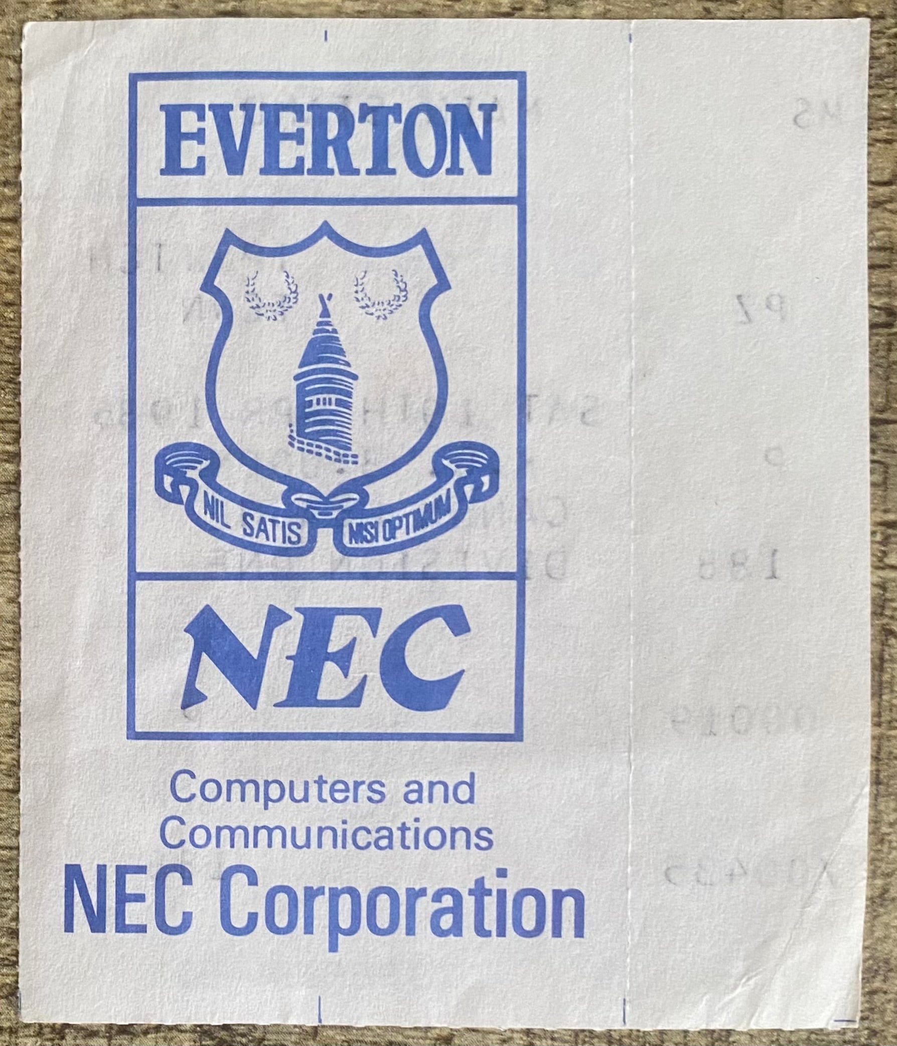1985/86  ORIGINAL DIVISION ONE TICKET EVERTON V IPSWICH TOWN