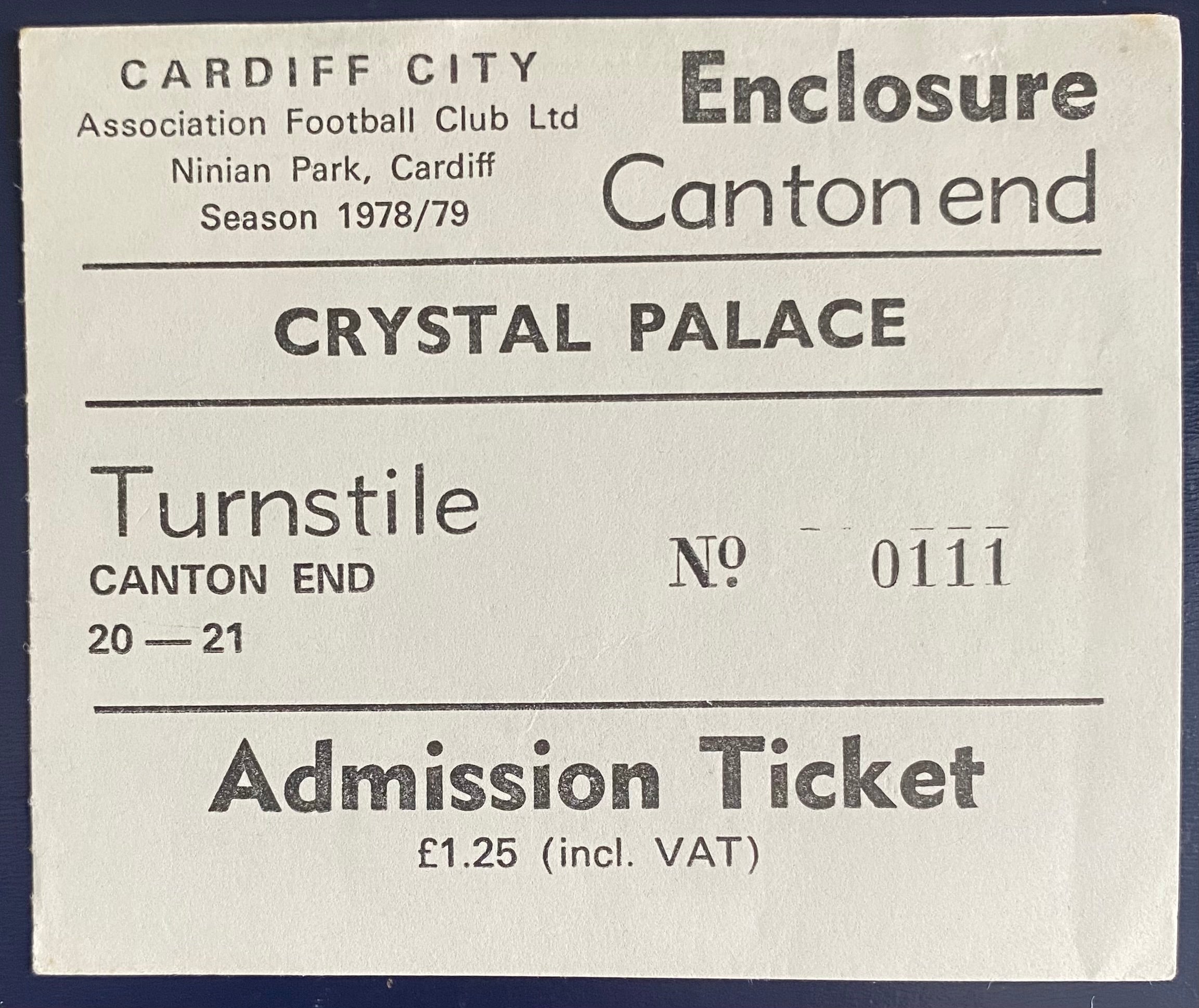 1978/79 ORIGINAL DIVISION 2 TICKET CARDIFF CITY V CRYSTAL PALACE