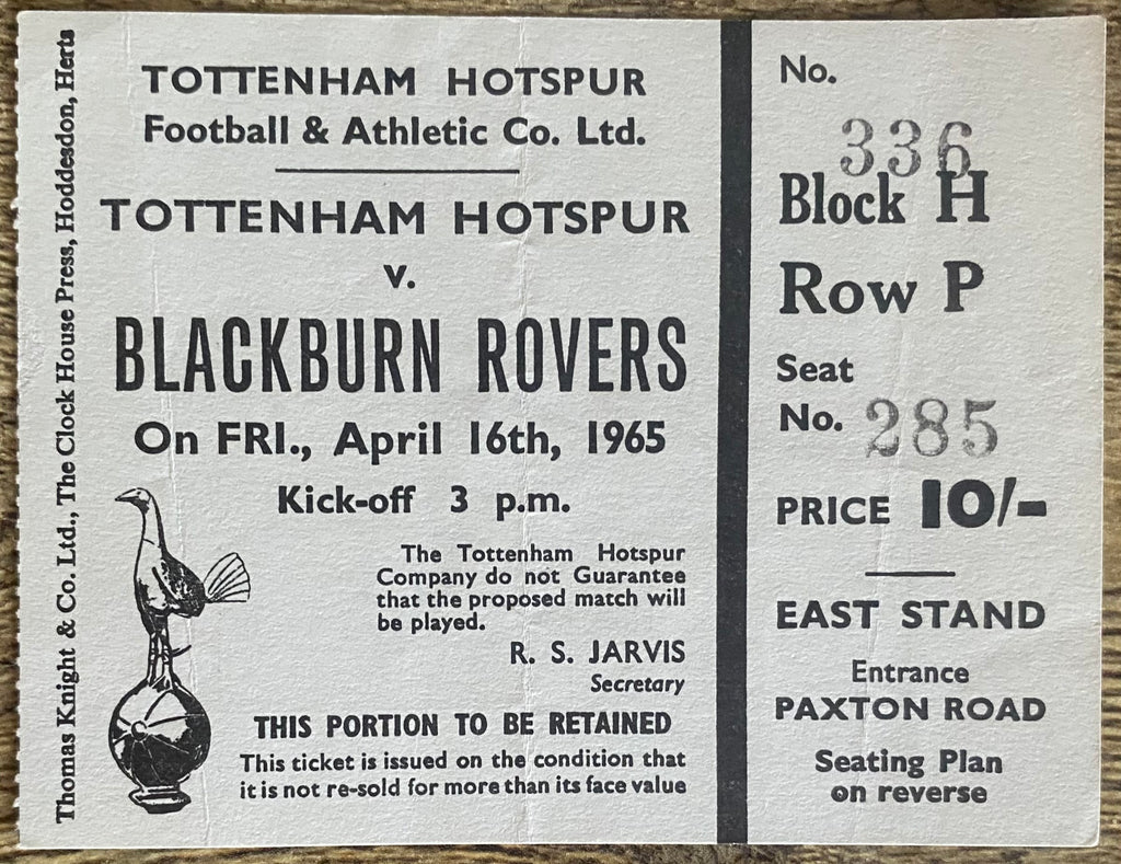 1964/65 ORIGINAL DIVISION ONE TICKET TOTTENHAM HOTSPUR V BLACKBURN ROVERS