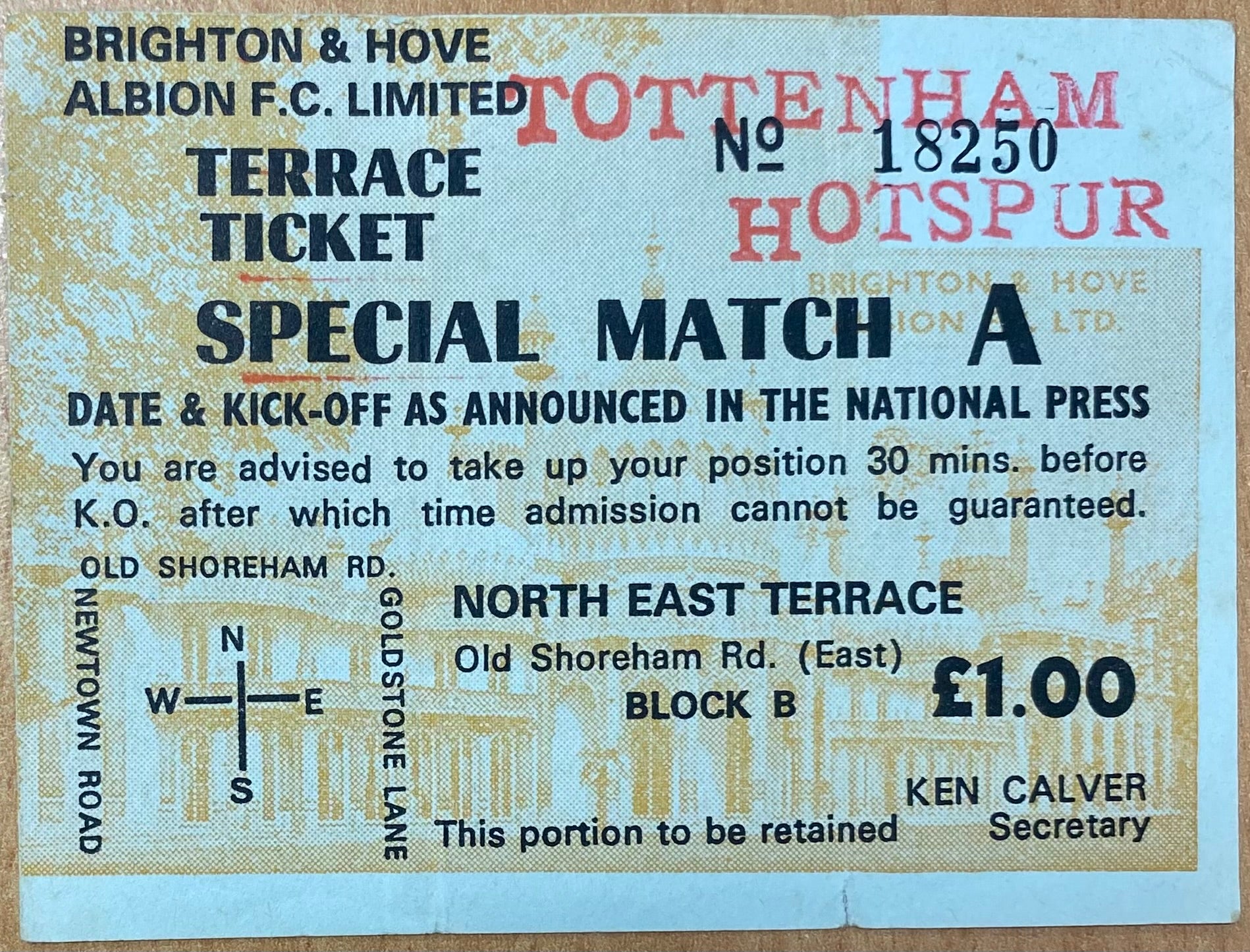 1977/78 ORIGINAL DIVISION TWO TICKET BRIGHTON AND HOVE ALBION V TOTTENHAM HOTSPUR