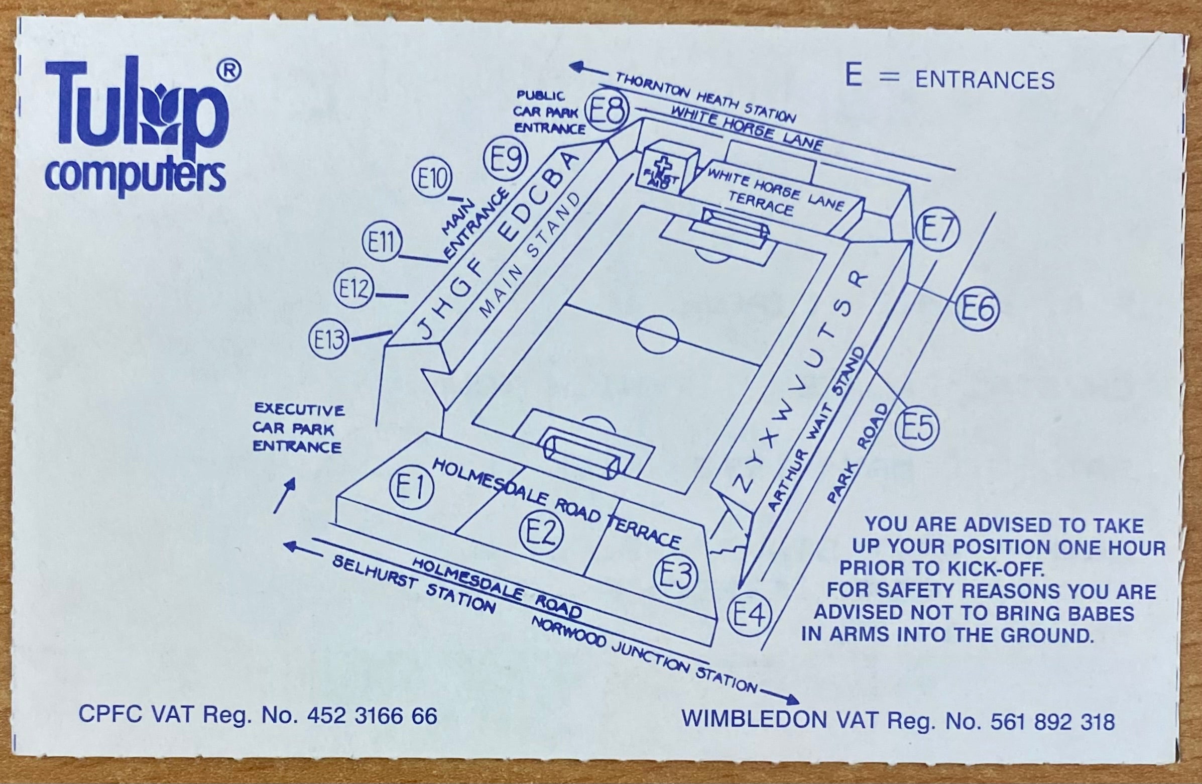 1992/93 ORIGINAL PREMIER LEAGUE TICKET CRYSTAL PALACE V IPSWICH TOWN