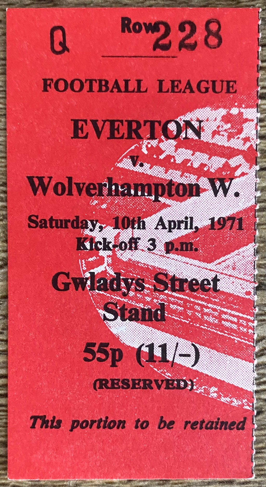 1970/71 ORIGINAL DIVISION ONE TICKET EVERTON V WOLVERHAMPTON WANDERERS