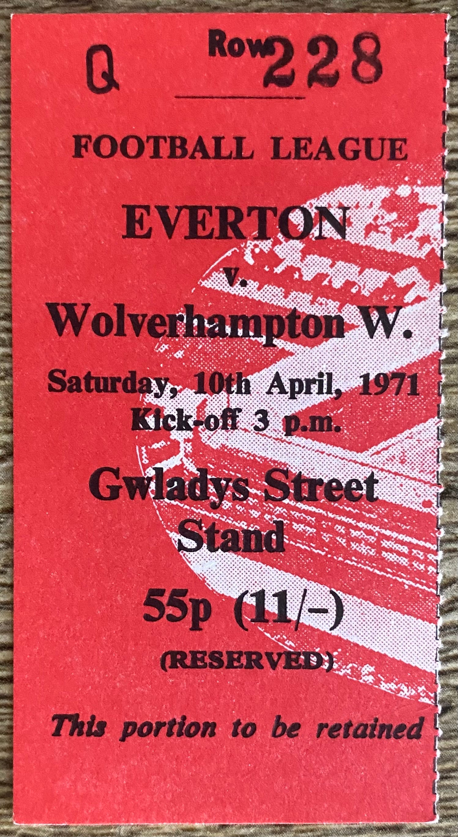 1970/71 ORIGINAL DIVISION ONE TICKET EVERTON V WOLVERHAMPTON WANDERERS