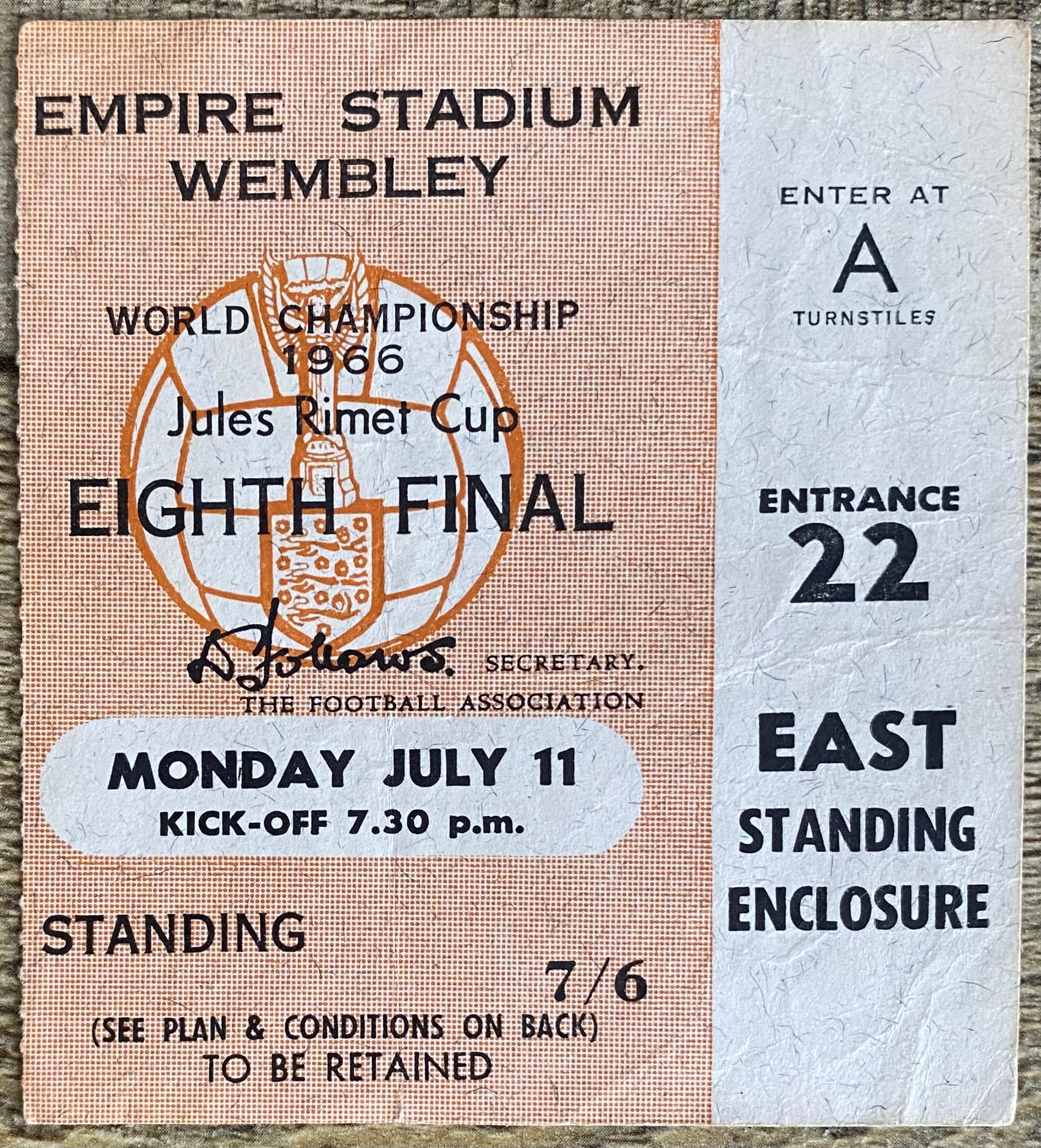 1966 ORIGINAL WORLD CUP 1ST ROUND TICKET ENGLAND V URUGUAY @ WEMBLEY