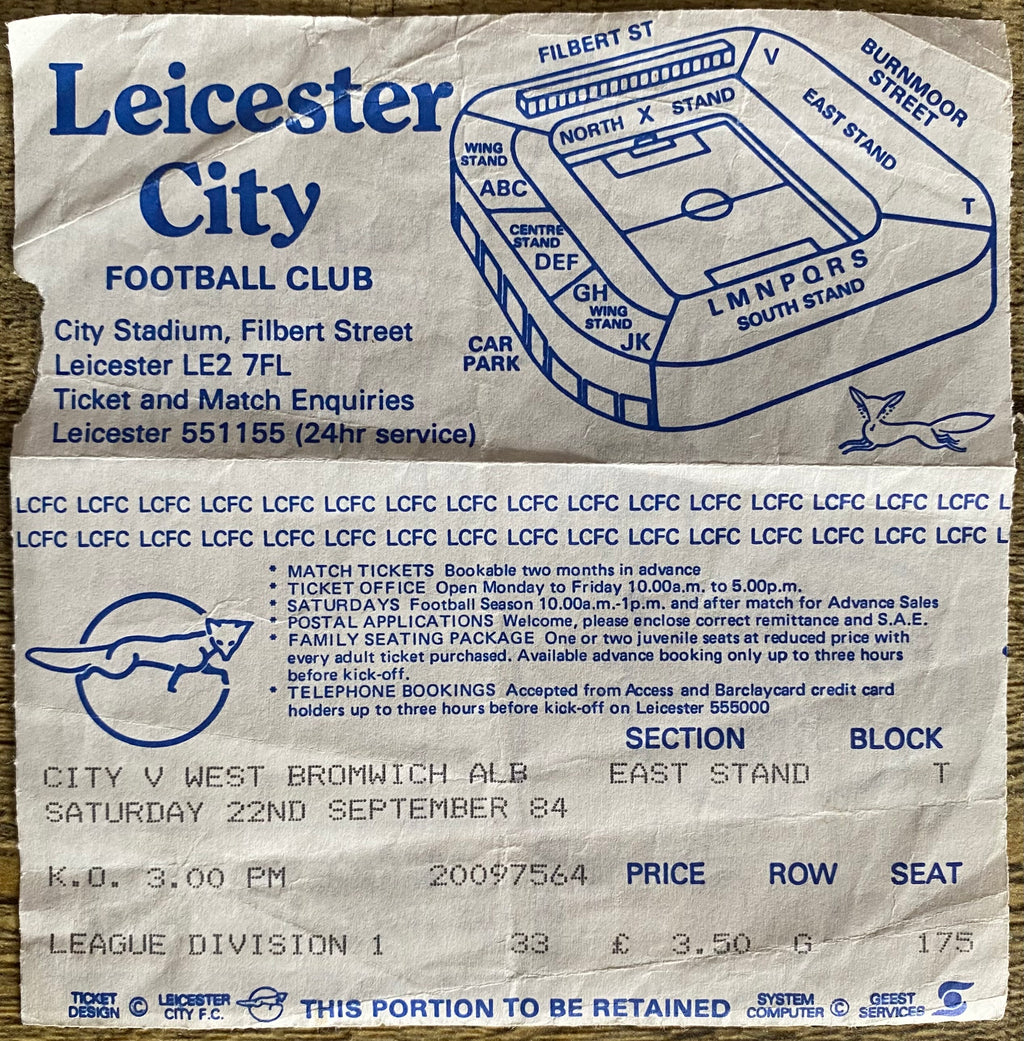 1984/85 ORIGINAL DIVISION ONE TICKET LEICESTER CITY V WEST BROMWICH ALBION