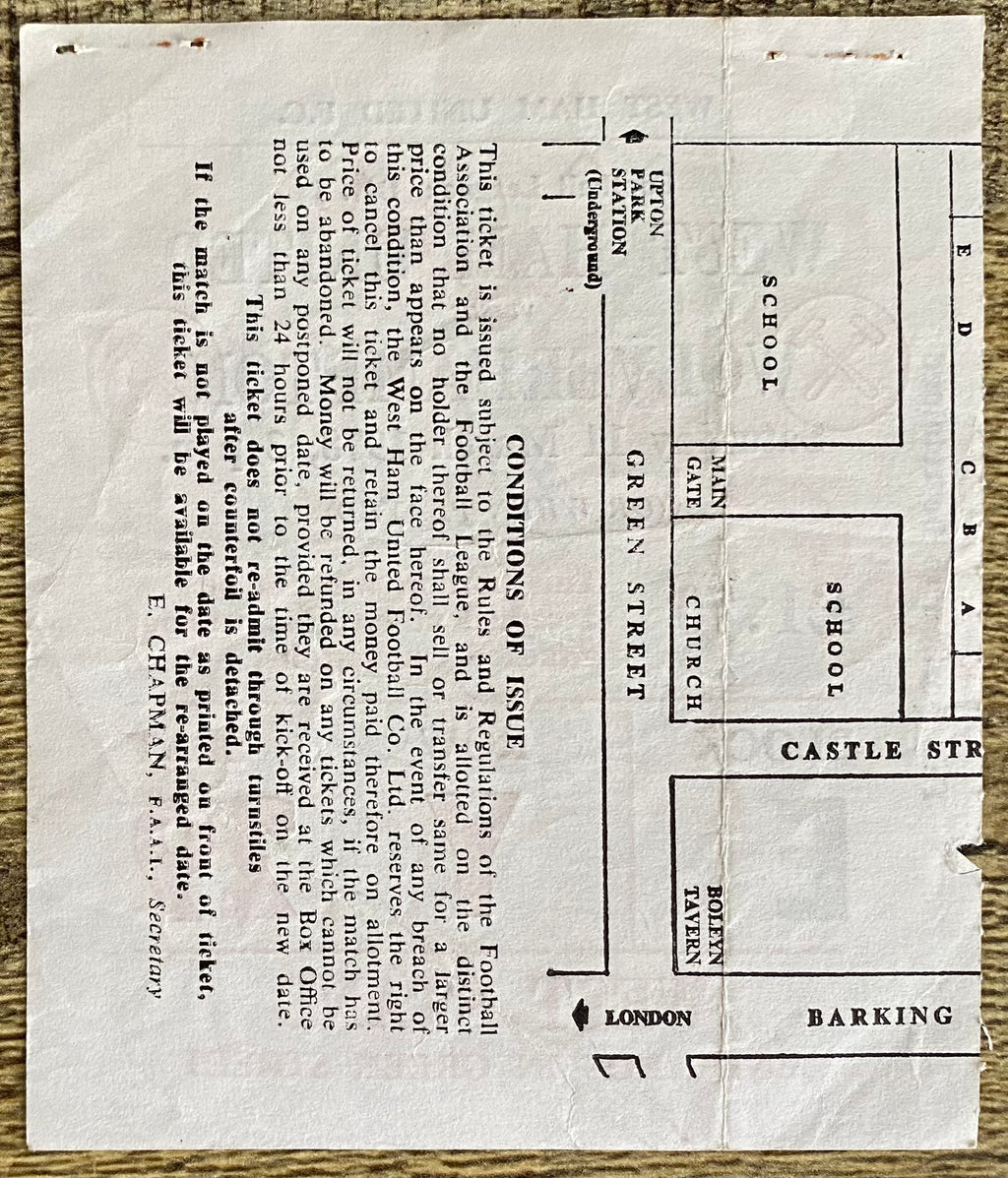 1977/78 ORIGINAL DIVISION ONE TICKET WEST HAM UNITED V WOLVERHAMPTON WANDERERS