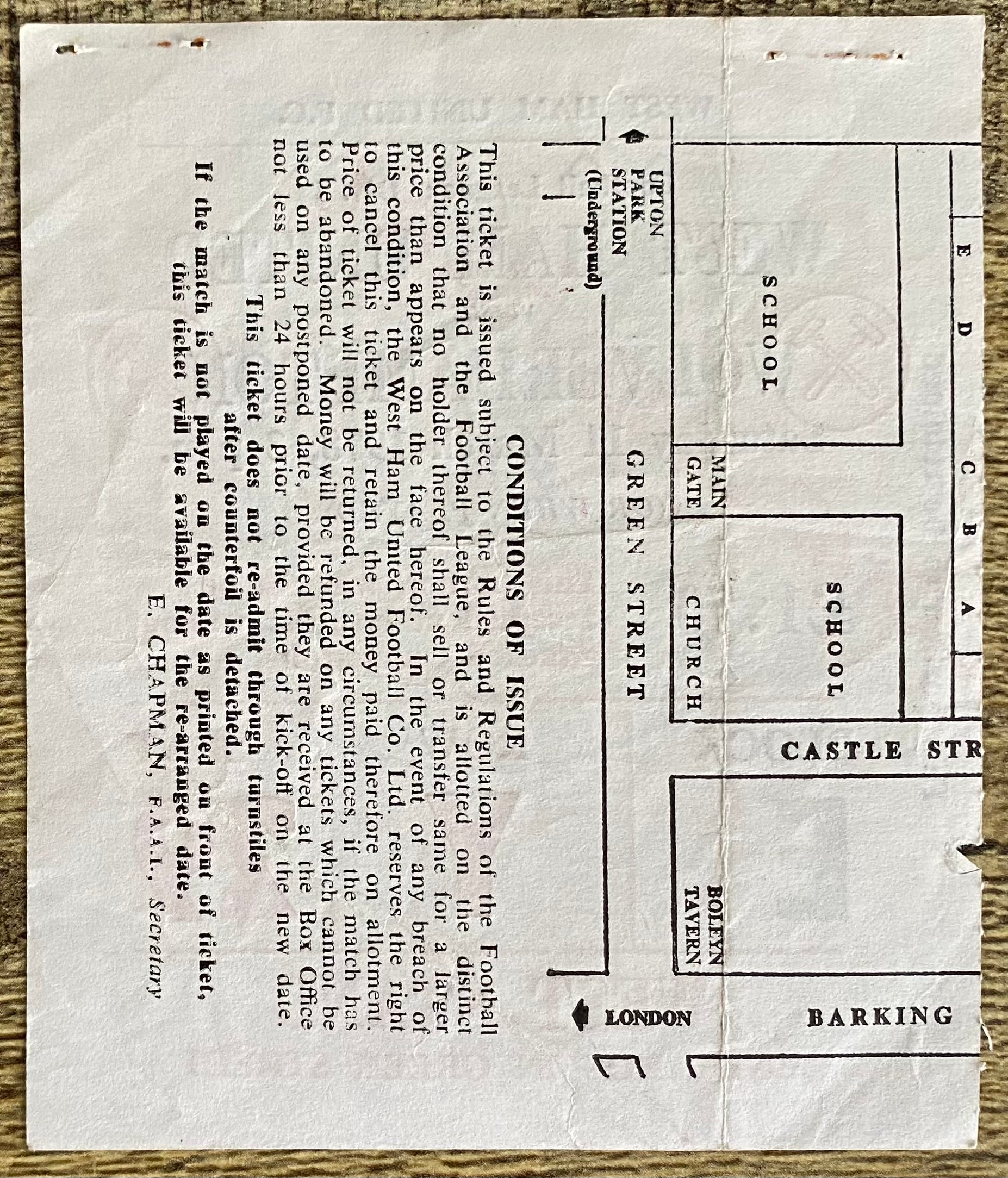 1977/78 ORIGINAL DIVISION ONE TICKET WEST HAM UNITED V WOLVERHAMPTON WANDERERS