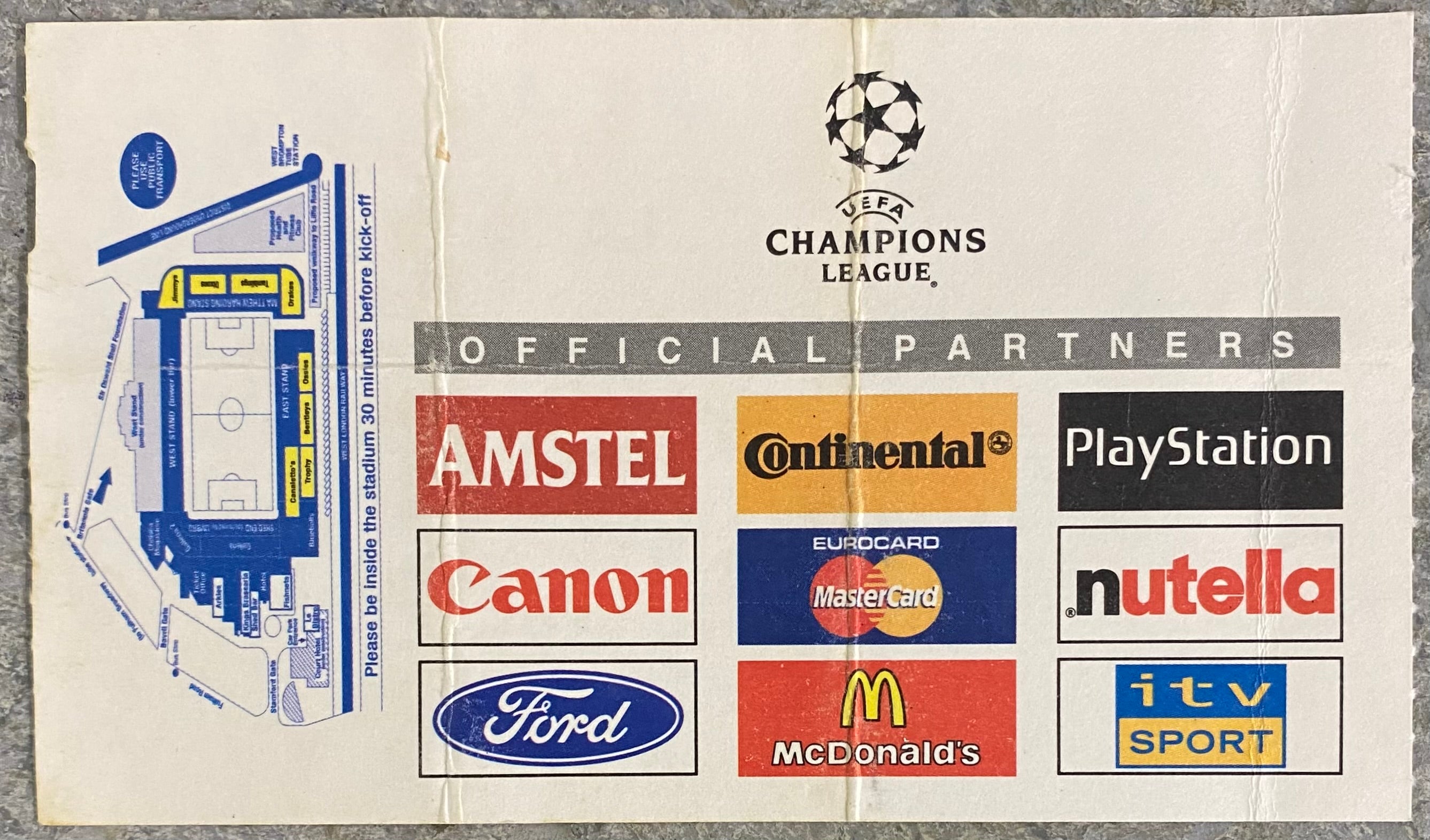 1999/2000 ORIGINAL CHAMPIONS LEAGUE PHASE 2 GROUP D TICKET CHELSEA V LAZIO