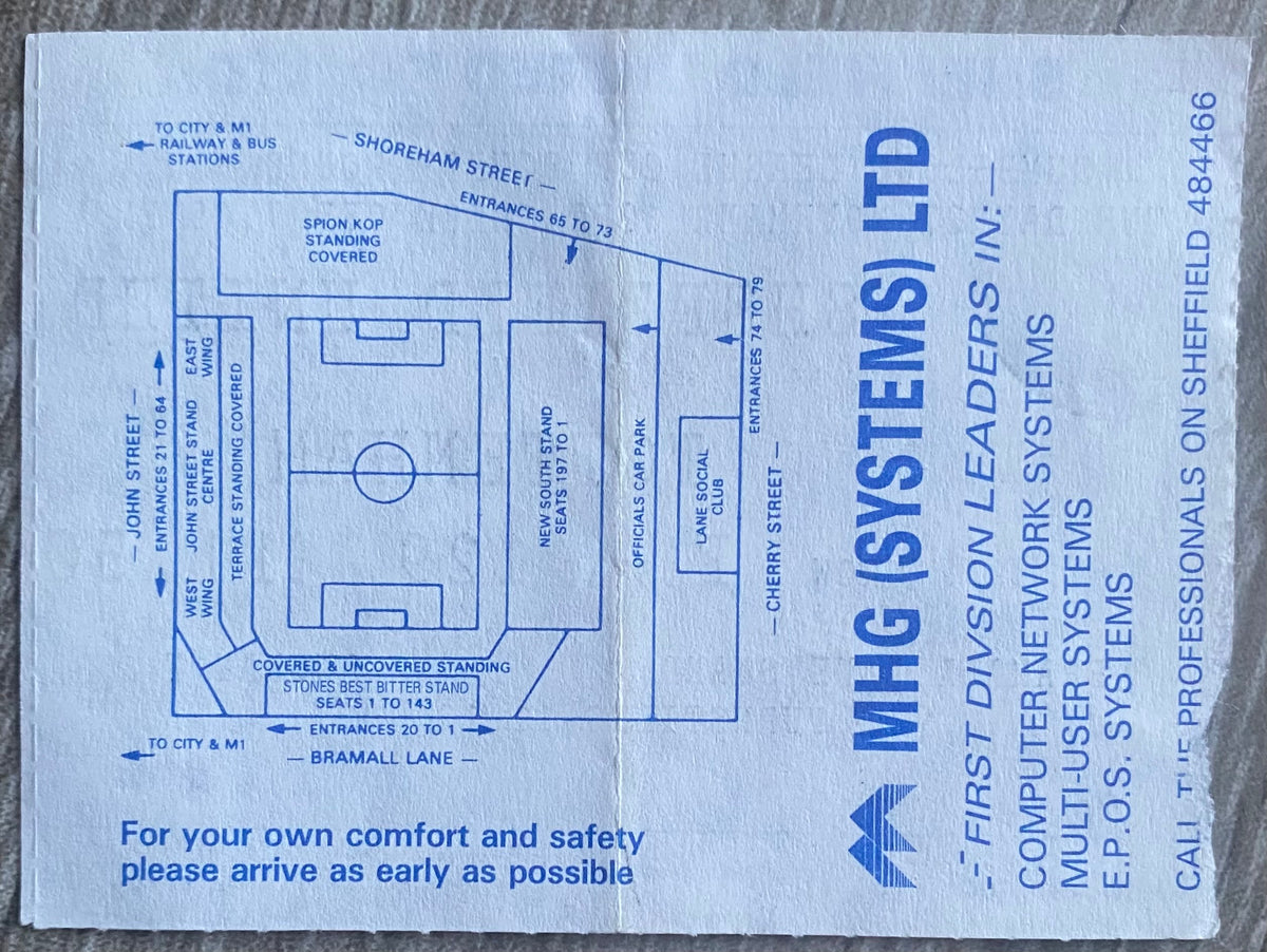 1990/91 ORIGINAL DIVISION ONE TICKET SHEFFIELD UNITED V TOTTENHAM HOTSPUR