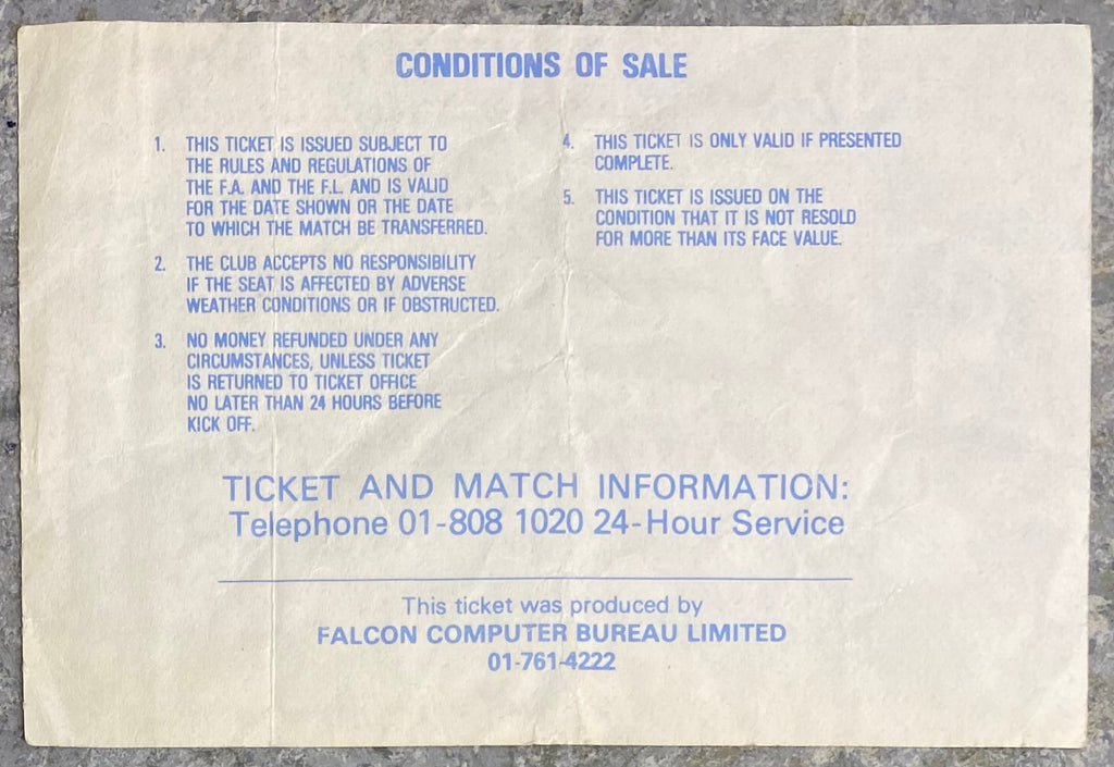 1981/82 ORIGINAL LEAGUE CUP 5TH ROUND TICKET TOTTENHAM HOTSPUR V NOTTINGHAM FOREST