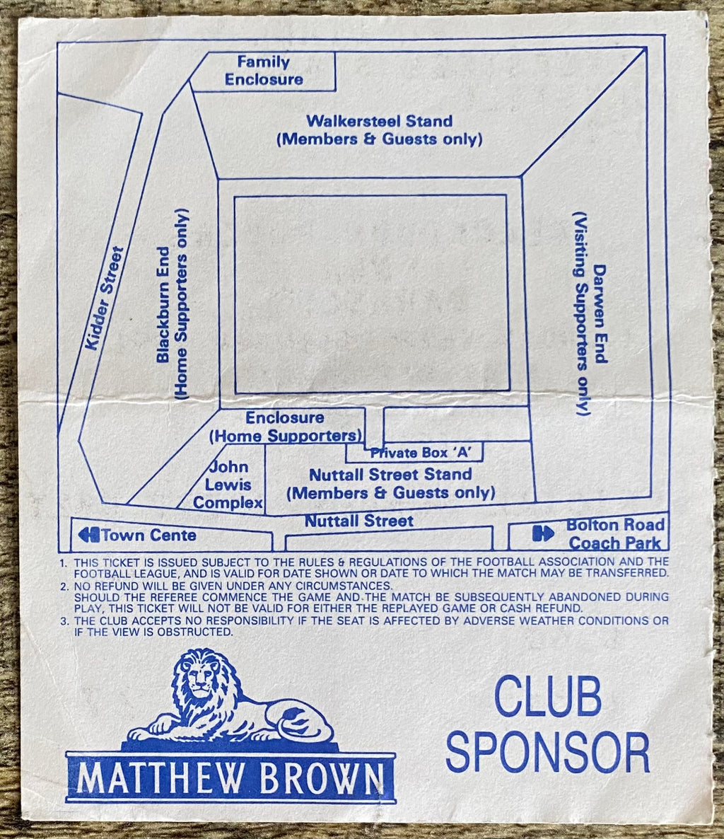 1991/92 ORIGINAL DIVISION 2 TICKET BLACKBURN ROVERS V BARNSLEY