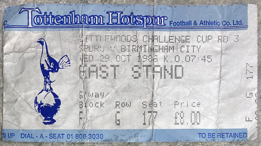 1986/87 ORIGINAL LITTLEWOODS CUP 3RD ROUND TICKET TOTTENHAM HOTSPUR V BIRMINGHAM CITY