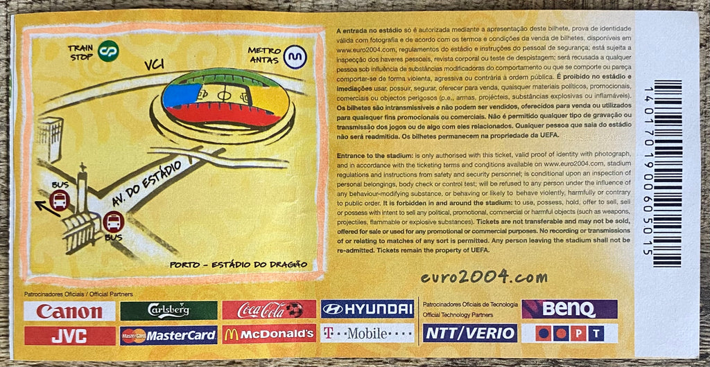 2004 ORIGINAL EUROPEAN CHAMPIONSHIPS TICKET ITALY V SWEDEN  @ PORTO
