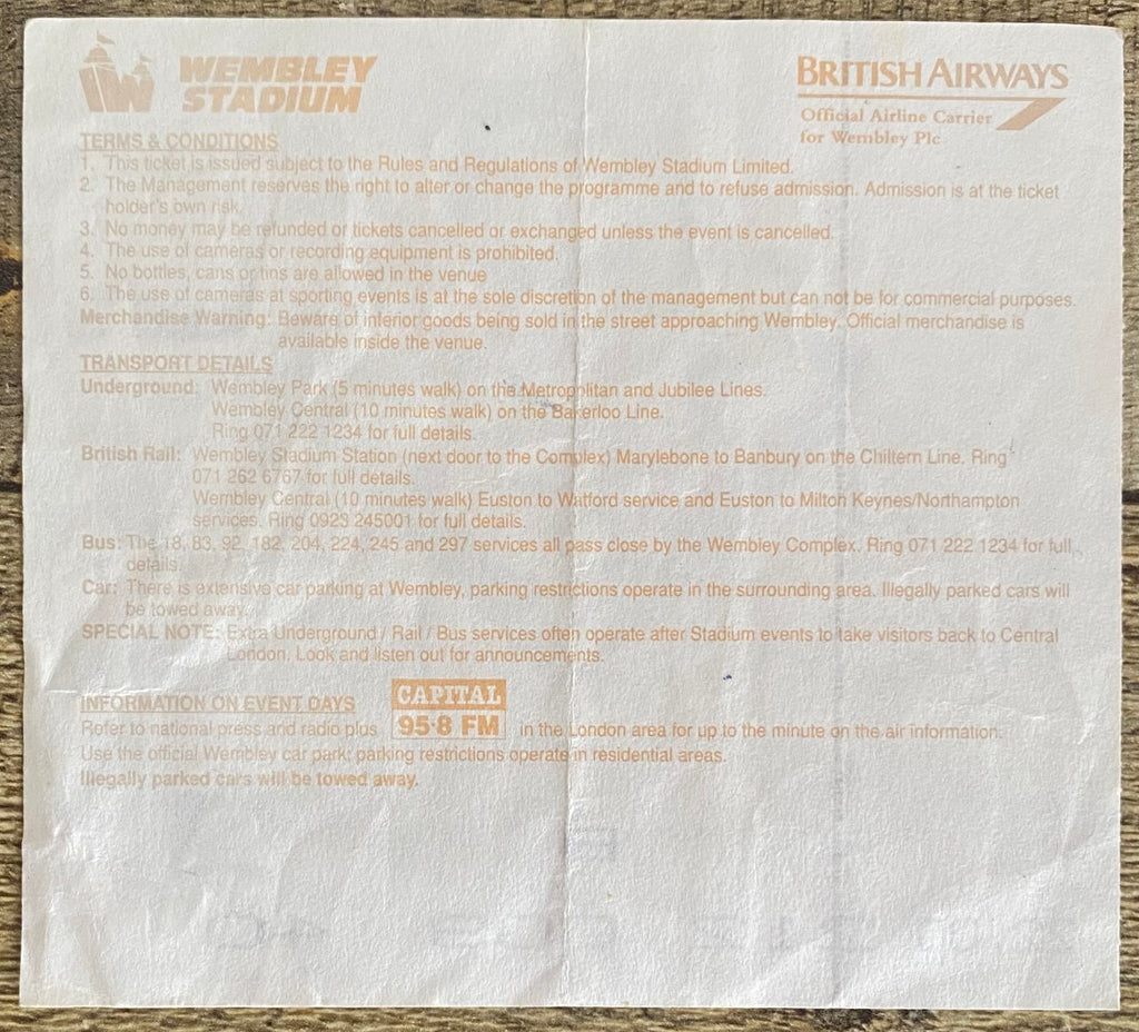 1993 ORIGINAL WORLD CUP QUALIFYING TICKET ENGLAND V NETHERLANDS