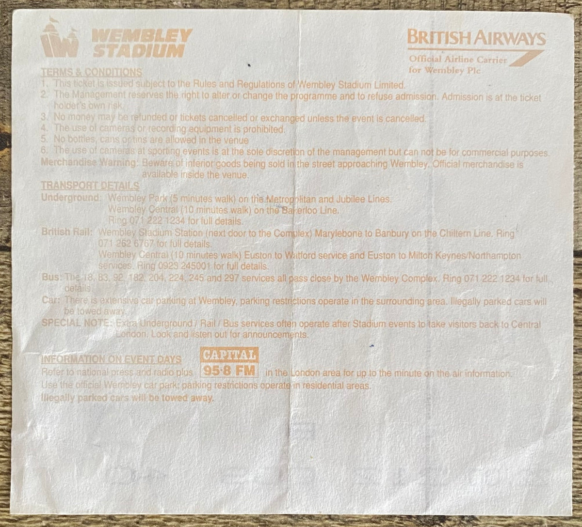 1993 ORIGINAL WORLD CUP QUALIFYING TICKET ENGLAND V NETHERLANDS