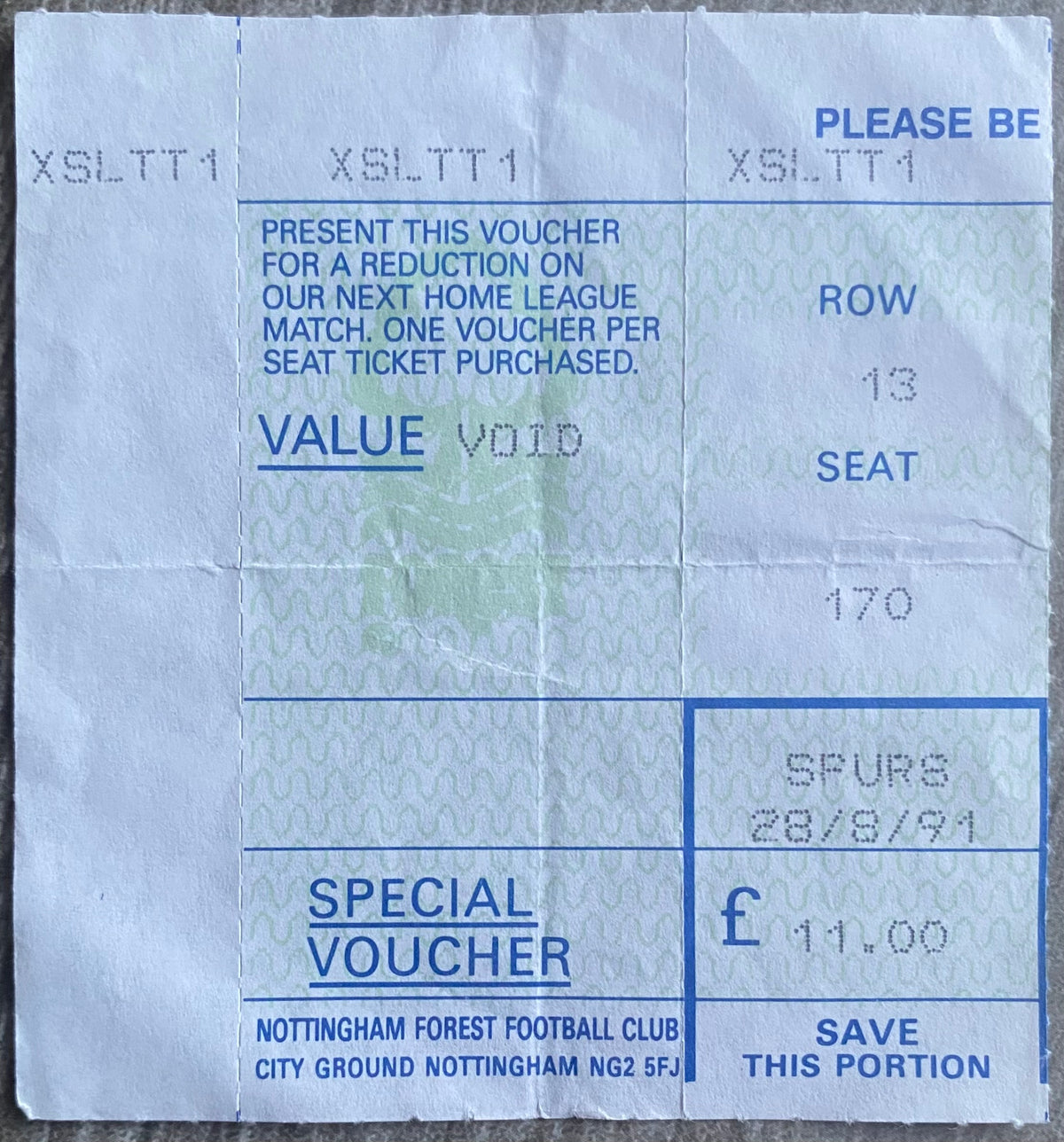 1991/92 ORIGINAL DIVISION ONE TICKET NOTTINGHAM FOREST V TOTTENHAM HOTSPUR