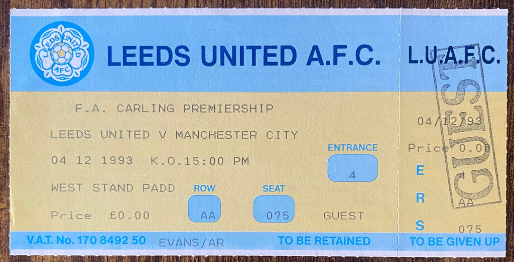 1993/94 ORIGINAL PREMIERSHIP UNUSED TICKET LEEDS UNITED V MANCHESTER CITY