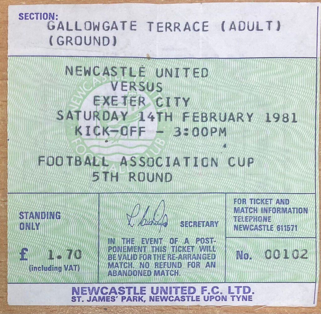 1980/81 ORIGINAL FA CUP 5TH ROUND TICKET NEWCASTLE UNITED V EXETER CITY
