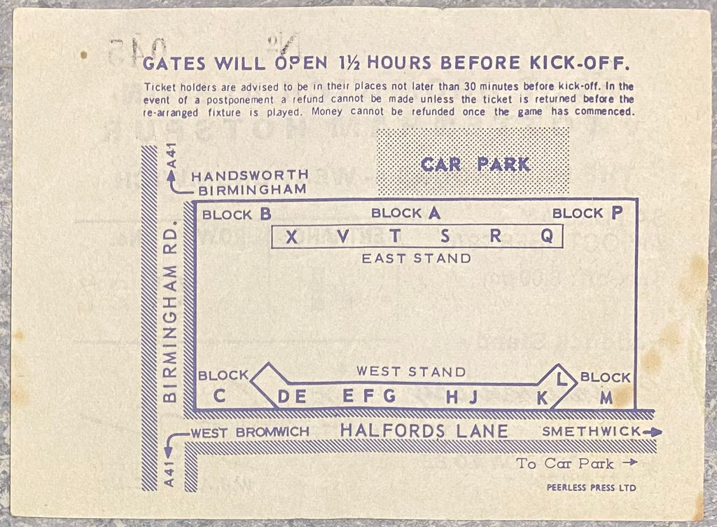 1976/77 ORIGINAL DIVISION ONE TICKET WEST BROMWICH ALBION V TOTTENHAM HOTSPUR
