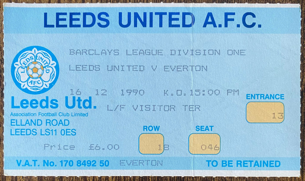 1990/91 ORIGINAL DIVISION ONE TICKET LEEDS UNITED V EVERTON