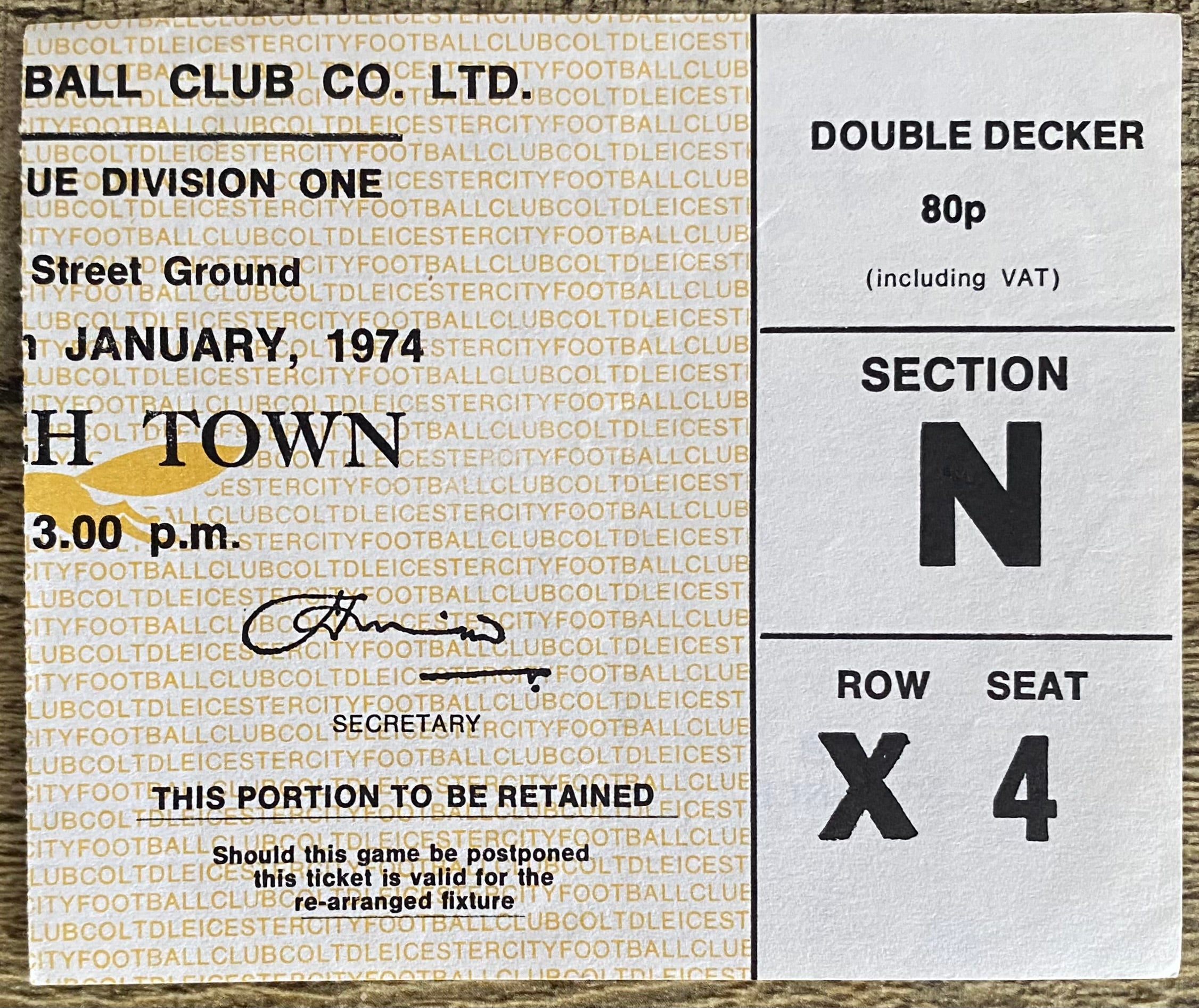 1973/74 ORIGINAL DIVISION 1 TICKET LEICESTER CITY V IPSWICH TOWN