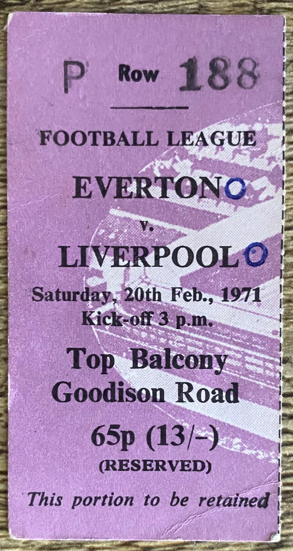 1970/71 ORIGINAL DIVISION ONE TICKET EVERTON V LIVERPOOL