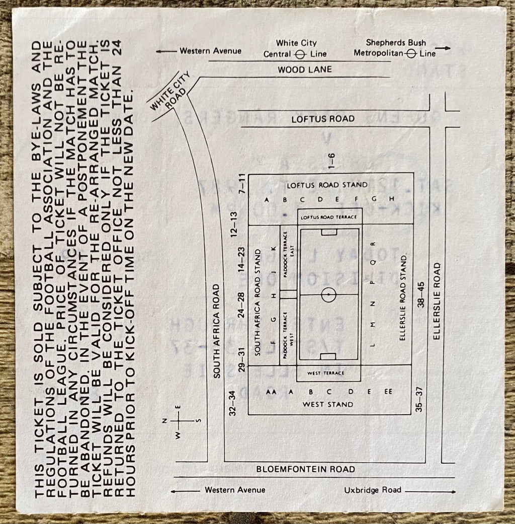 1987/88 ORIGINAL DIVISION ONE TICKET QUEENS PARK RANGERS V CHELSEA