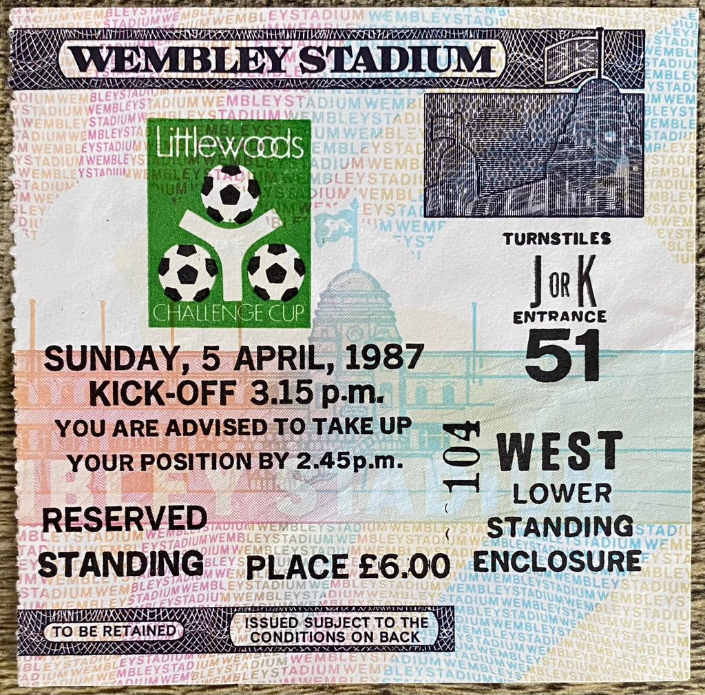 1987 ORIGINAL LITTLEWOODS CUP FINAL TICKET LIVERPOOL V ARSENAL