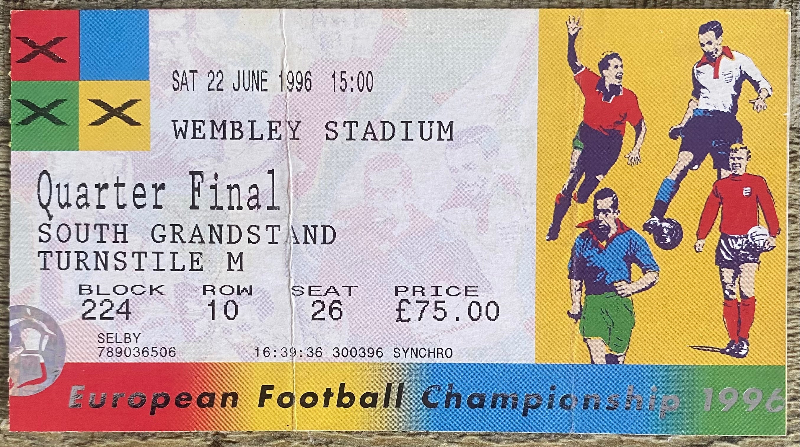 1996 ORIGINAL EUROPEAN CHAMPIONSHIPS EURO 96 QUARTER FINAL TICKET ENGLAND V SPAIN @ WEMBLEY