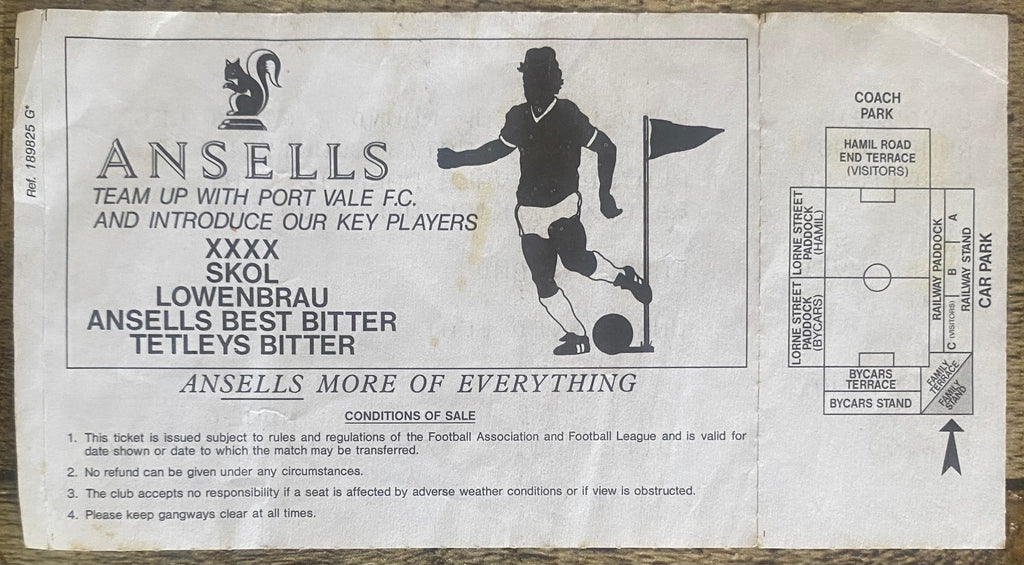 1991/92 ORIGINAL RUMBELOWS CUP 2ND ROUND 1ST LEG UNUSED TICKET PORT VALE V NOTTS COUNTY