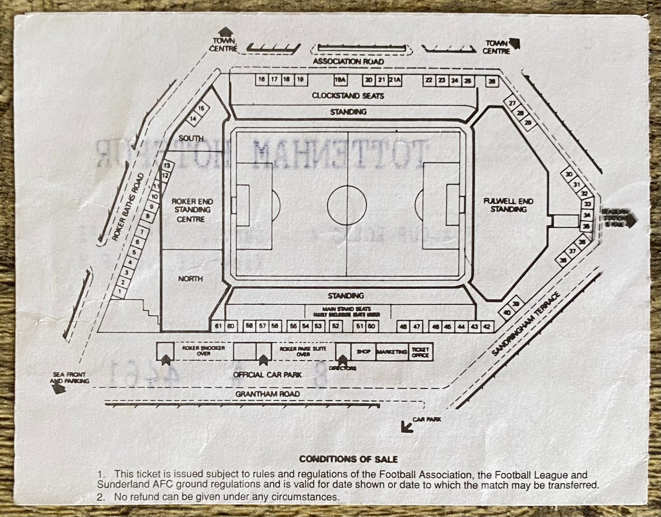 1994/95 ORIGINAL FA CUP 4TH ROUND TICKET SUNDERLAND v TOTTENHAM HOTSPUR
